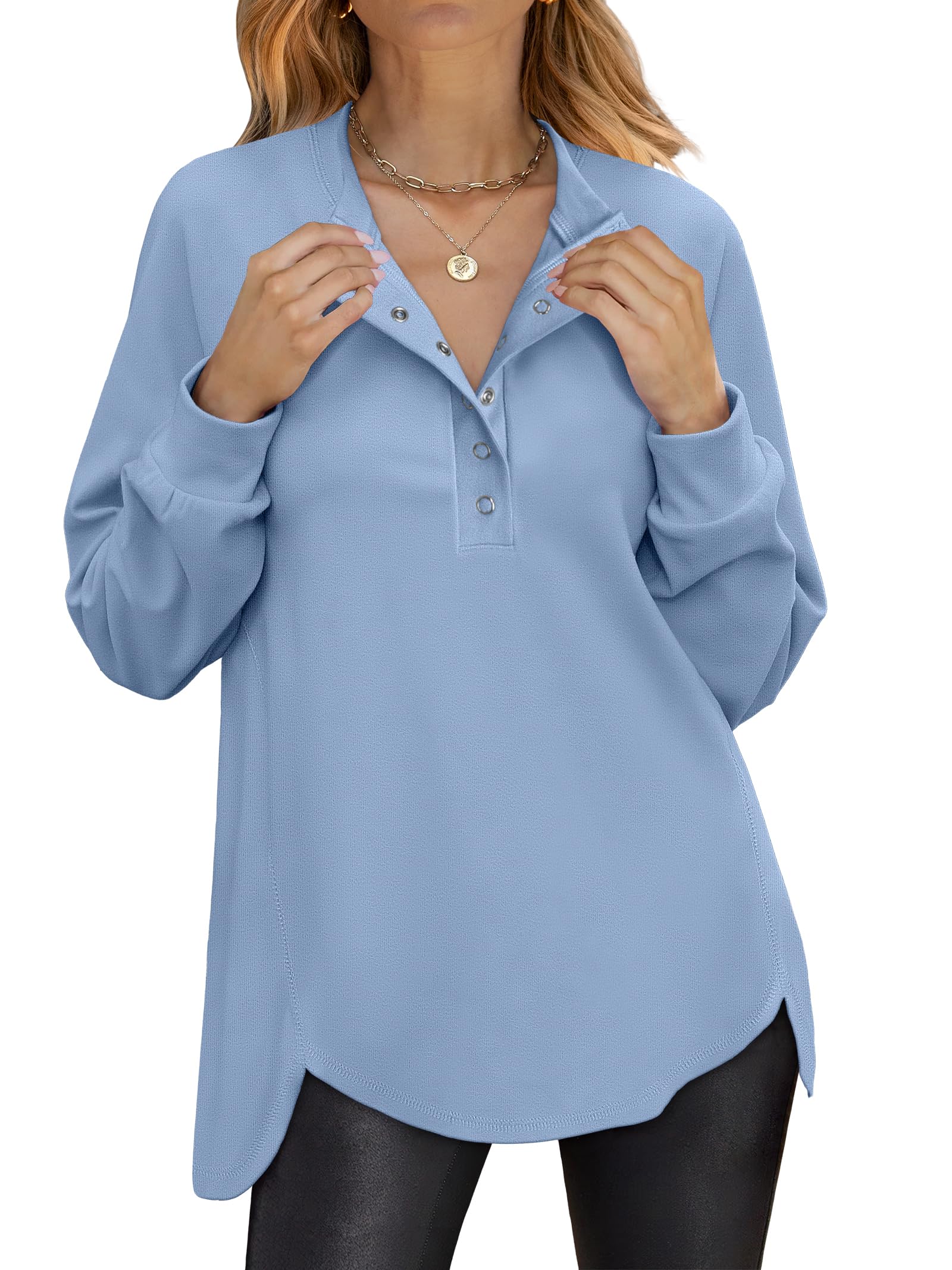 ANRABESS Women's Long Sleeve Henley Oversized Sweatshirts | Button Slit Hem Tunic Tops, Soft Loose Fit Pullover, School Work Office Outfits, Lounge Casual, Fall Winter Clothes