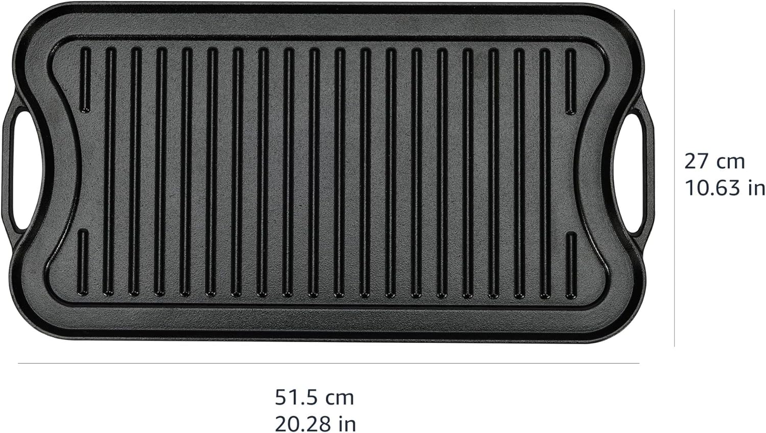 Amazon Basics Pre-Seasoned Cast Iron Reversible Rectangular Grill/Griddle with Even Heat Distribution, Black, 20 x 10.63 x 0.98 inch