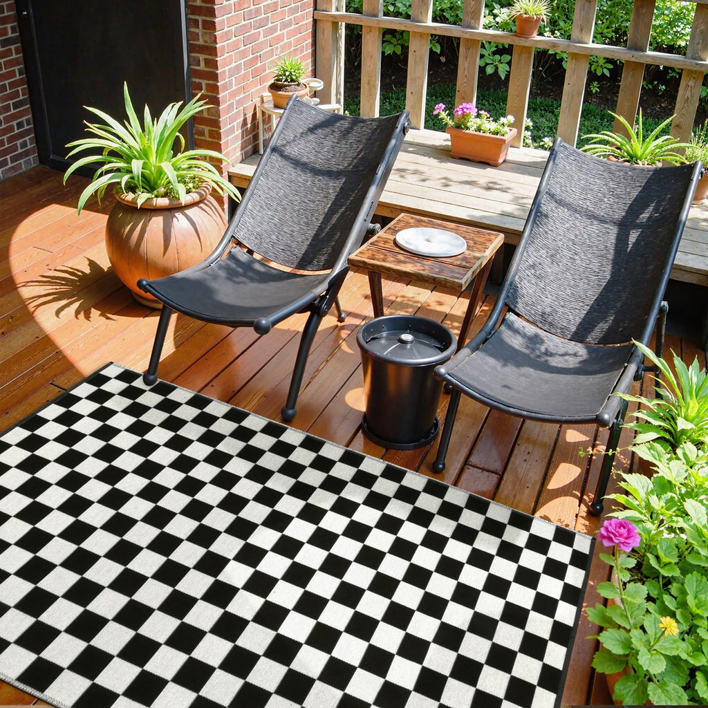 Seavish Checkered Rug, 2x3 Ft Black and White Moroccan Checkerboard Rug Washable Cotton Woven Washable Outdoor Rugs Reversible Floor Mat for Front Door Bedroom Entryway Kitchen Entryway