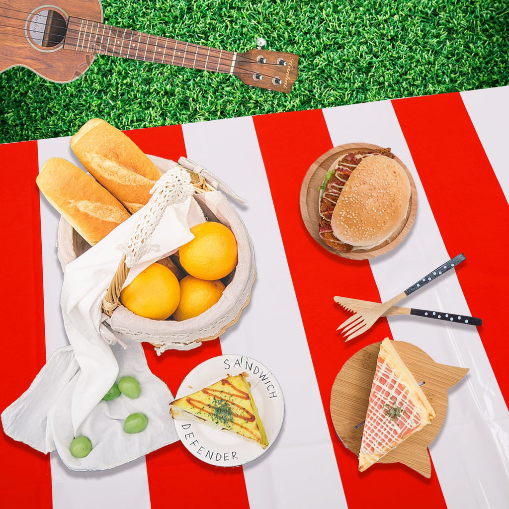 Kesfey 3 Packs Black and White Horizontal Striped Table Cloth 54 x 108 Inch Classic Black Stripe Tablecloths Disposable Plastic Stripe Table Covers Waterproof Picnic Tablecover for Halloween Party