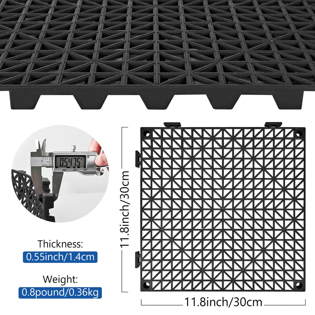 ToLanbbt Modular Interlocking Cushion 8P 11.8" x 11.8" Interlocking Rubber Floor Drain Holes Non-Slip Splicing Drainage Mats for Deck, Shower, Kitchen, Drain Pool, Sauna Bath, Indoor Outdoor (Black)
