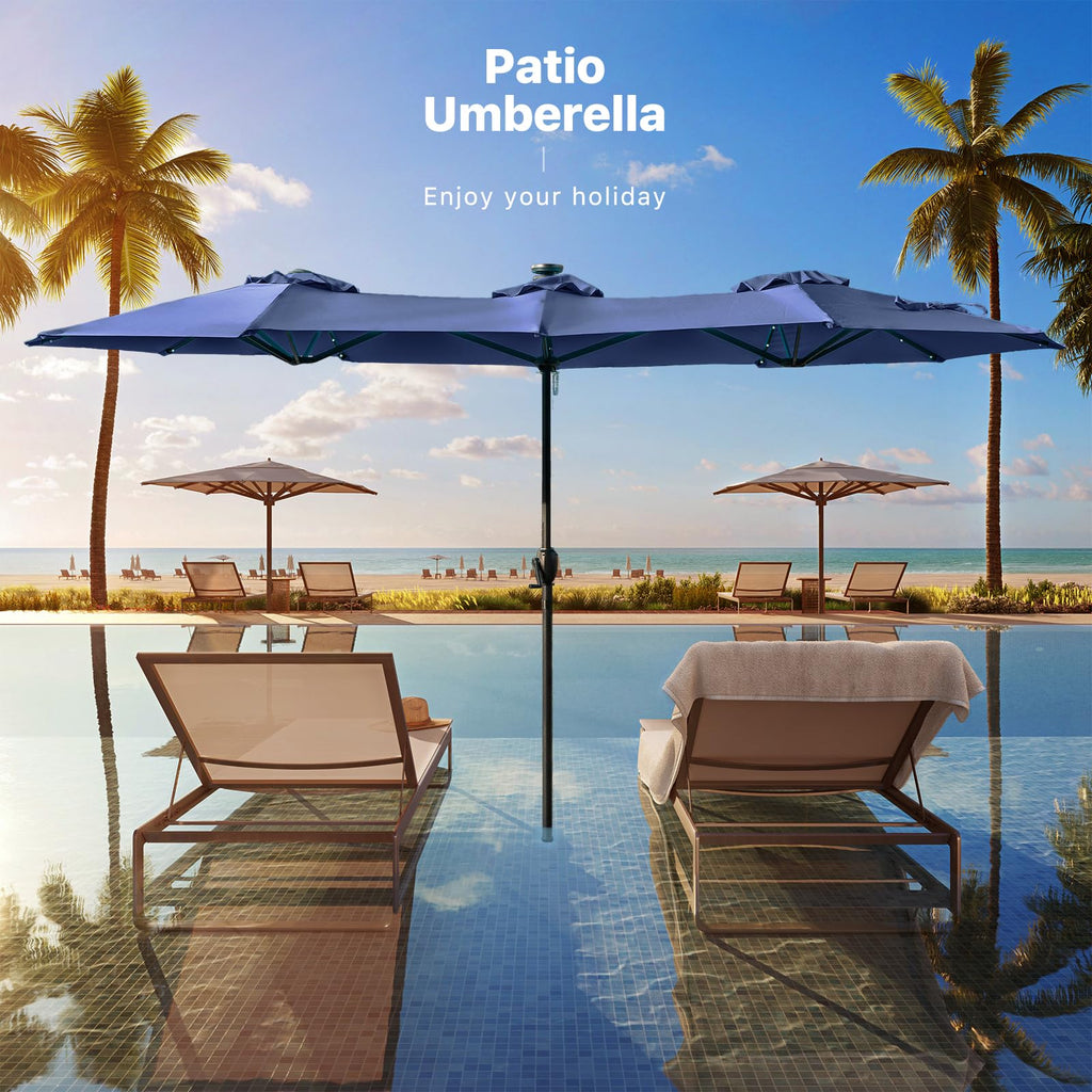 FREE SOLDIER 13ft Patio Umbrella Double Sided Outdoor Umbrella for Patio Table Umbrella with Solar lights for Garden Yard Pool (Beige)