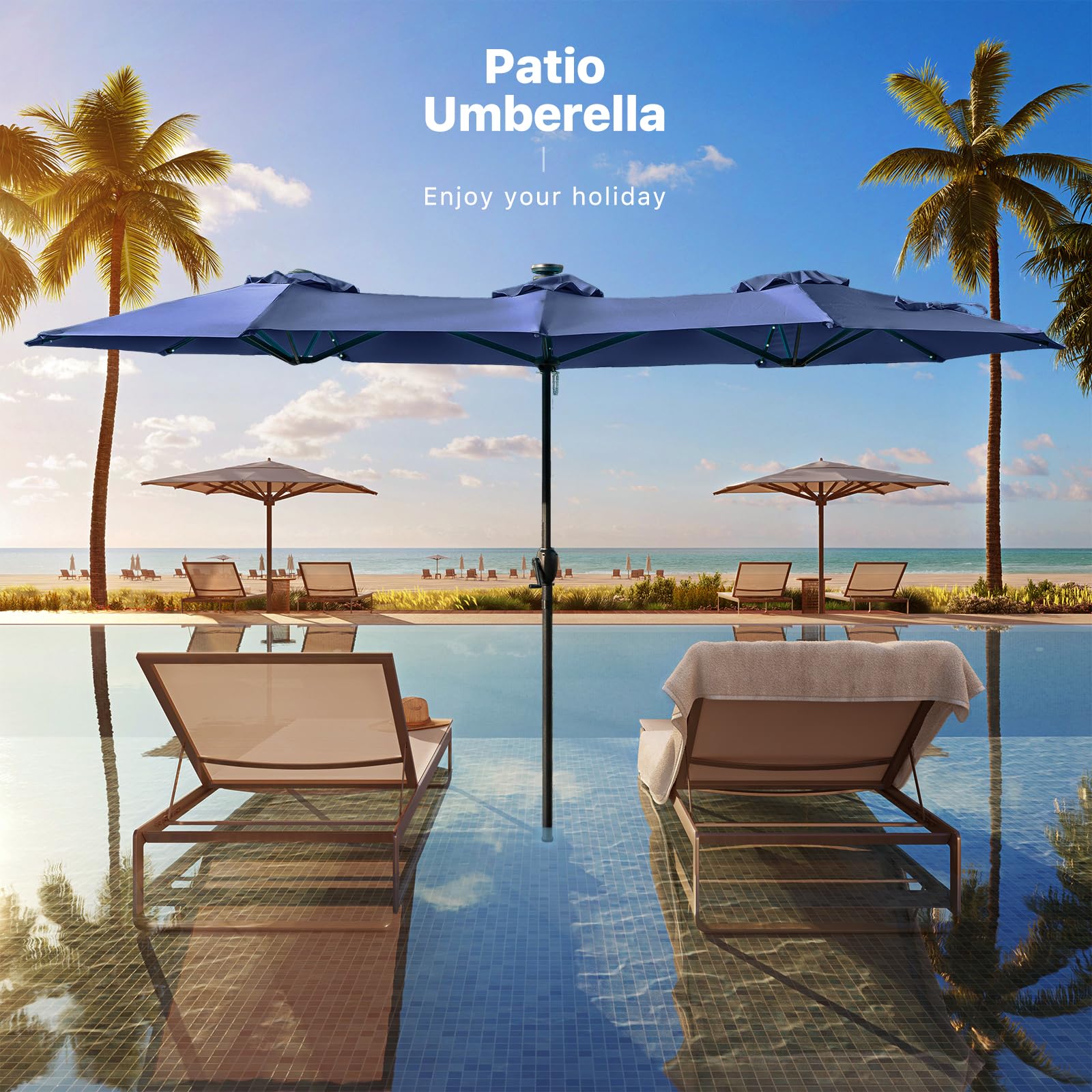 FREE SOLDIER 13ft Patio Umbrella Double Sided Outdoor Umbrella for Patio Table Umbrella with Solar lights for Garden Yard Pool (Beige)