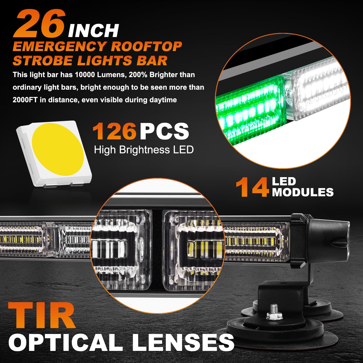 ASPL 26inch 126 LED Rooftop Emergency Strobe Lights Bar Double Side Flashing Safety Warning Traffic Advisor Light Bar Hazard Snow Plow Light for Work Trucks Vehicles Construction Tow Pickup(Amber)