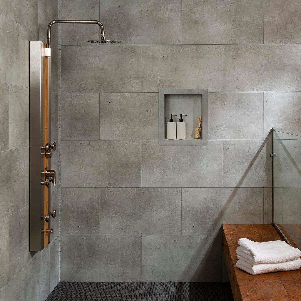 Palisade 17.5 in x 15.5 in Vinyl Shower Niche Ashen Slate | Waterproof Shower Insert