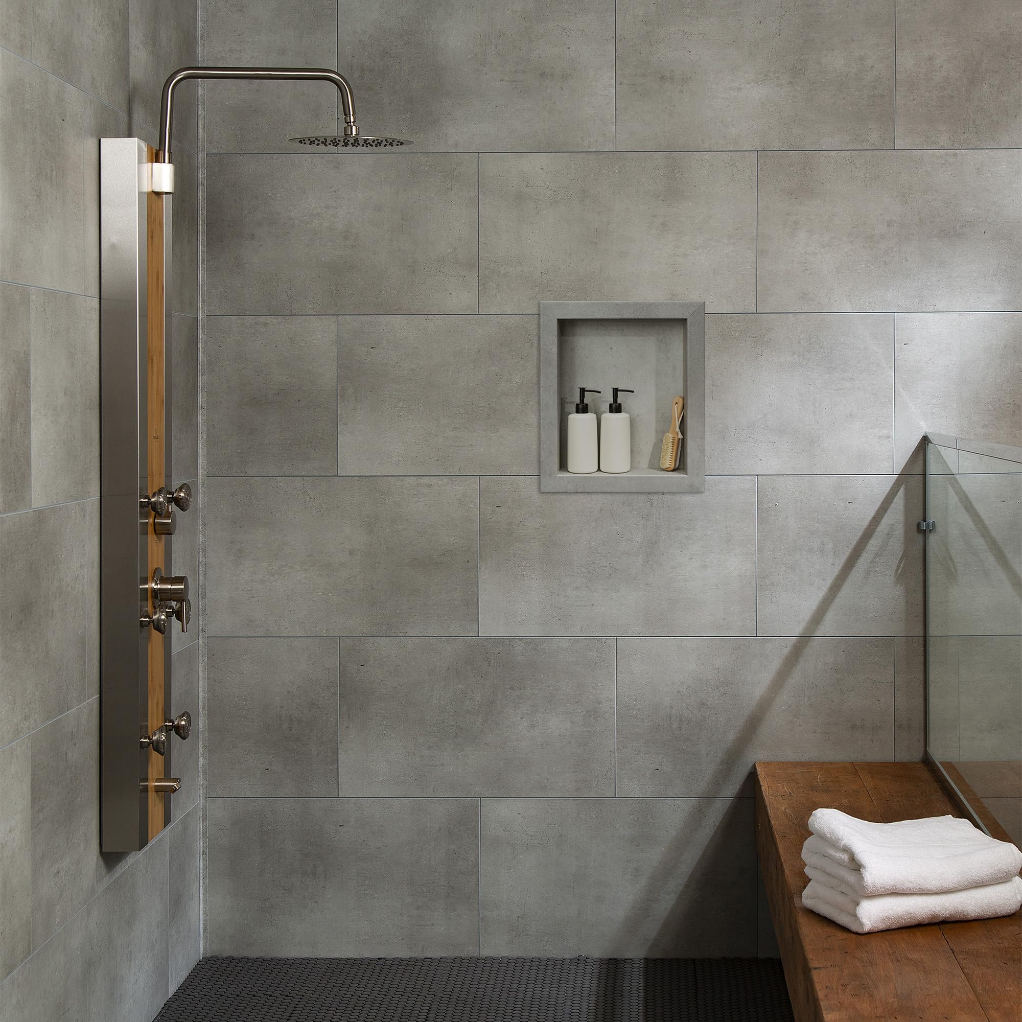 Palisade 17.5 in x 15.5 in Vinyl Shower Niche Ashen Slate | Waterproof Shower Insert