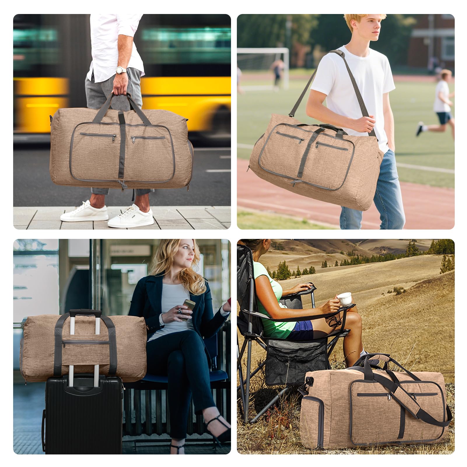 Vomgomfom 65L/85L/115L Foldable Travel Duffle Bag, Lightweight Checked Luggage with Shoe Compartment, Water-Resistant Weekender Overnight Bag for Men & Women