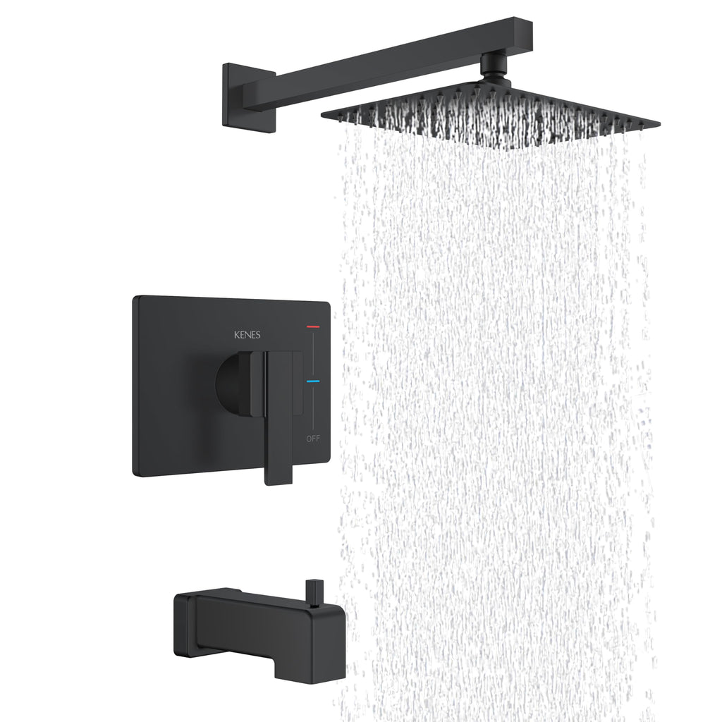 KENES Brushed Nickel 10-Inch Shower Head and Handle Set, Square Shower Faucet Set Bathroom Rainfall Shower System Wall Mount, KE-6024B (Shower Valve Included)