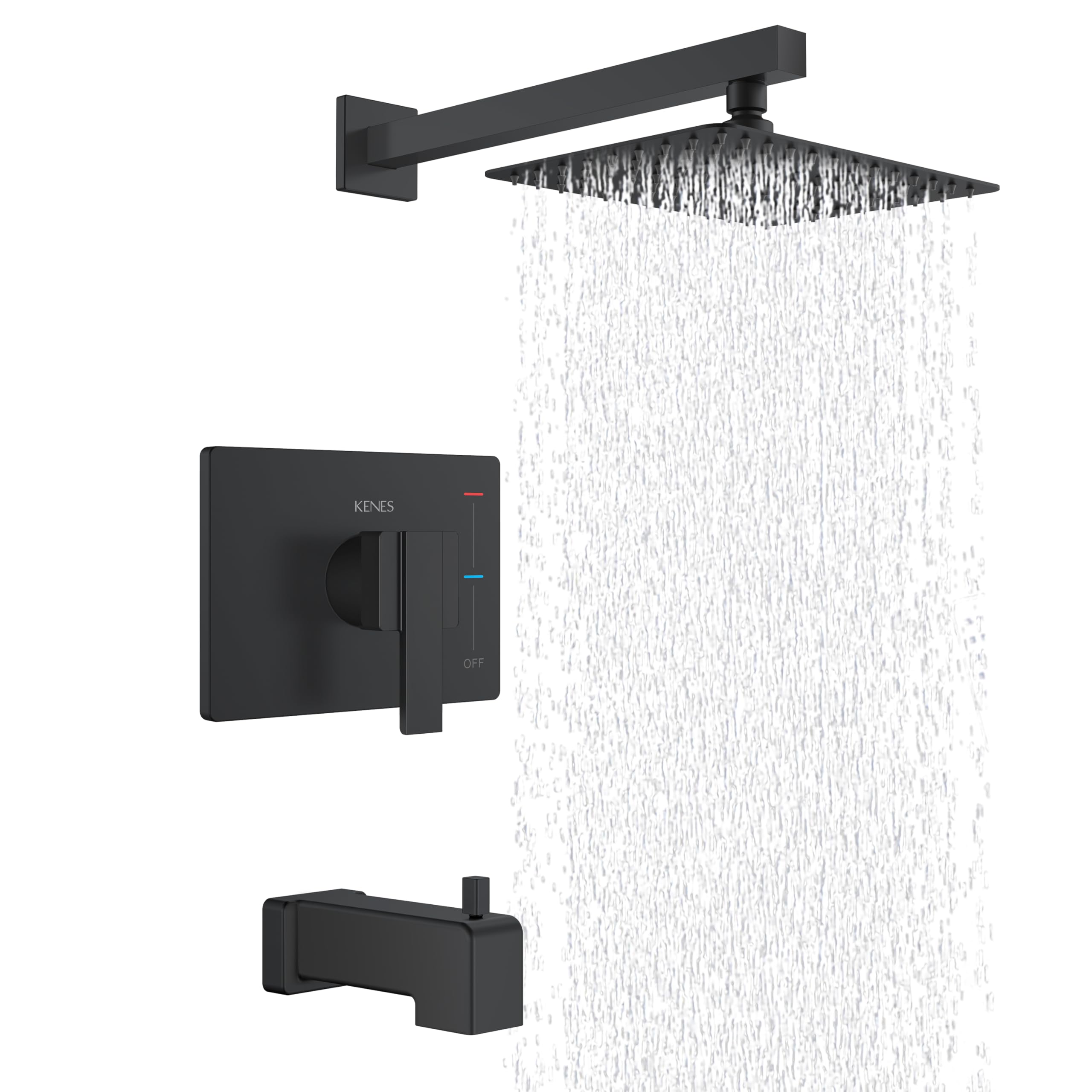 KENES Brushed Nickel 10-Inch Shower Head and Handle Set, Square Shower Faucet Set Bathroom Rainfall Shower System Wall Mount, KE-6024B (Shower Valve Included)