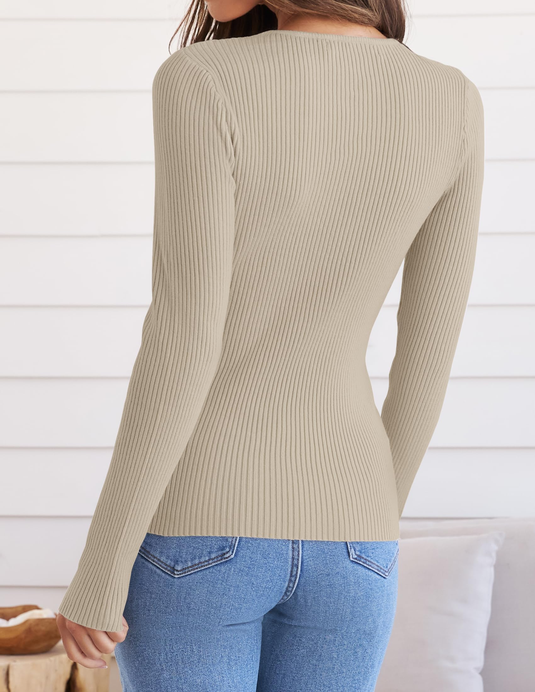 ZESICA Women's Long Sleeve Crewneck Shirts 2026 Spring Ribbed Knit Sweater Slim Fitted Casual Basic Tee Tops