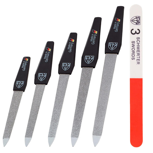 3 Swords Germany - Sapphire Metal Nail File Set 10 Pieces with 1 Piece 3-Way Nail Buffer – Nail Care Made in SOLINGEN/Germany