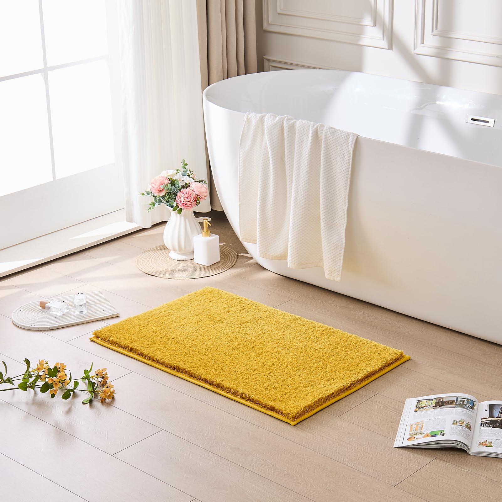 CozeCube Circle Fleece Bath mats for Bathroom, Fluffy Absorbent, Melange Quick Dry Microfiber Bath Rugs, Non Slip Washable Shower Mat Gifts, Brown, 24" X 16"