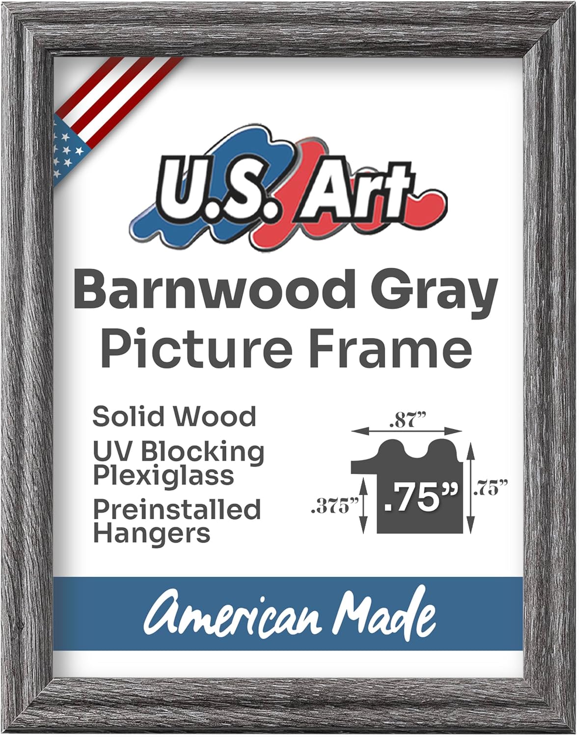 Barnwood Gray A1 Picture Frame .75" Inch Wide - Handmade American Solid Wood Picture Frames with Preinstalled Hangers and UV Blocking Plexiglass Frames