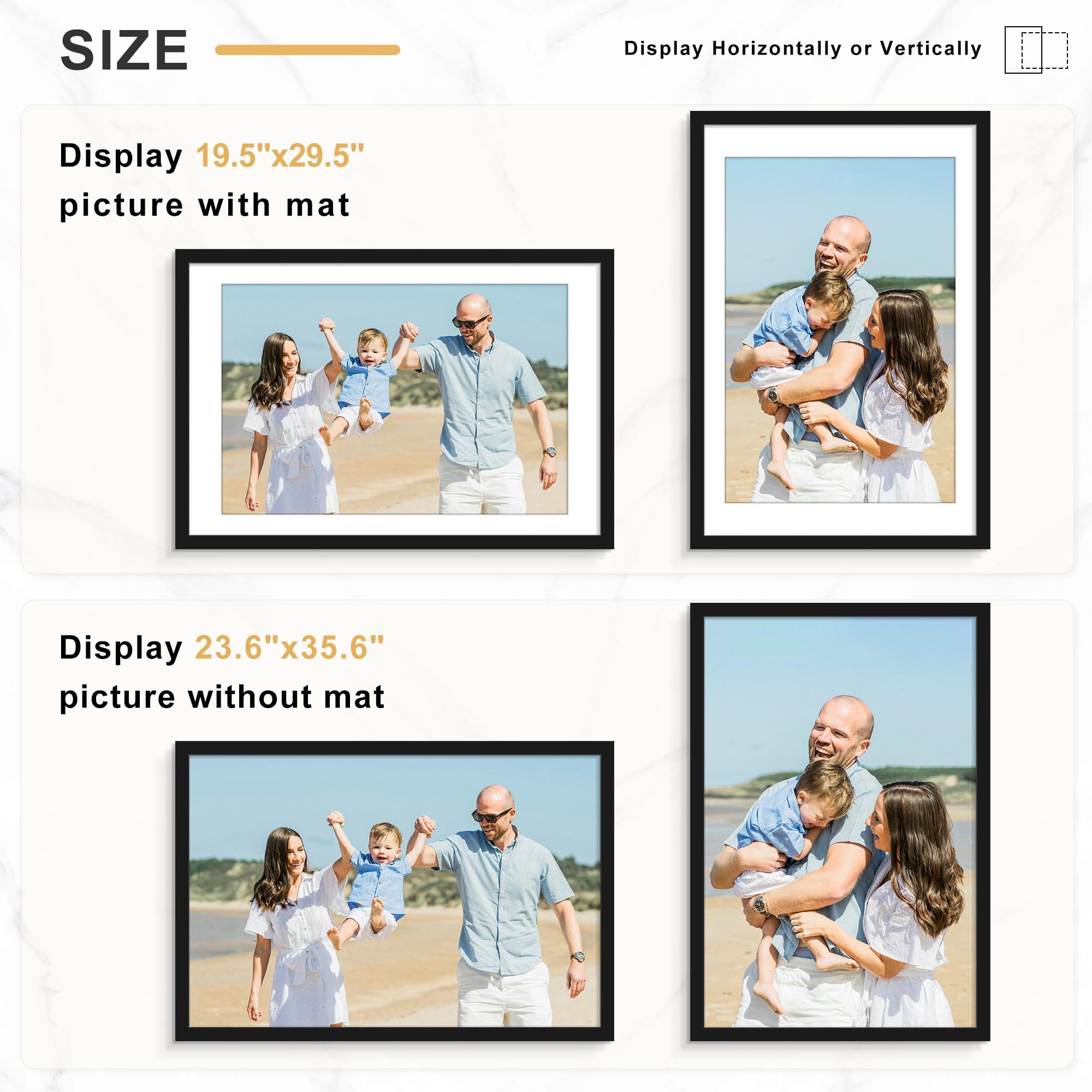 Picrit 24x34 Black Poster Frame 7 Pack, Display Pictures 20x30 Picture with Mat or 24 x 34 without Mat for Horizontal or Vertical Wall Mounting, Wall Gallery Photo Frames