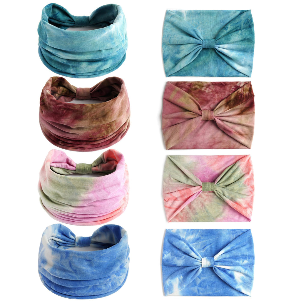 Boho Headbands For Women Fashion Stretch Wide Hair Bands Knoted Turban Head Bands Yoga Running Sweatband Elastic Headband Stylish Wrap Headbands Hair Accessories for Teen Girls 4 Pack