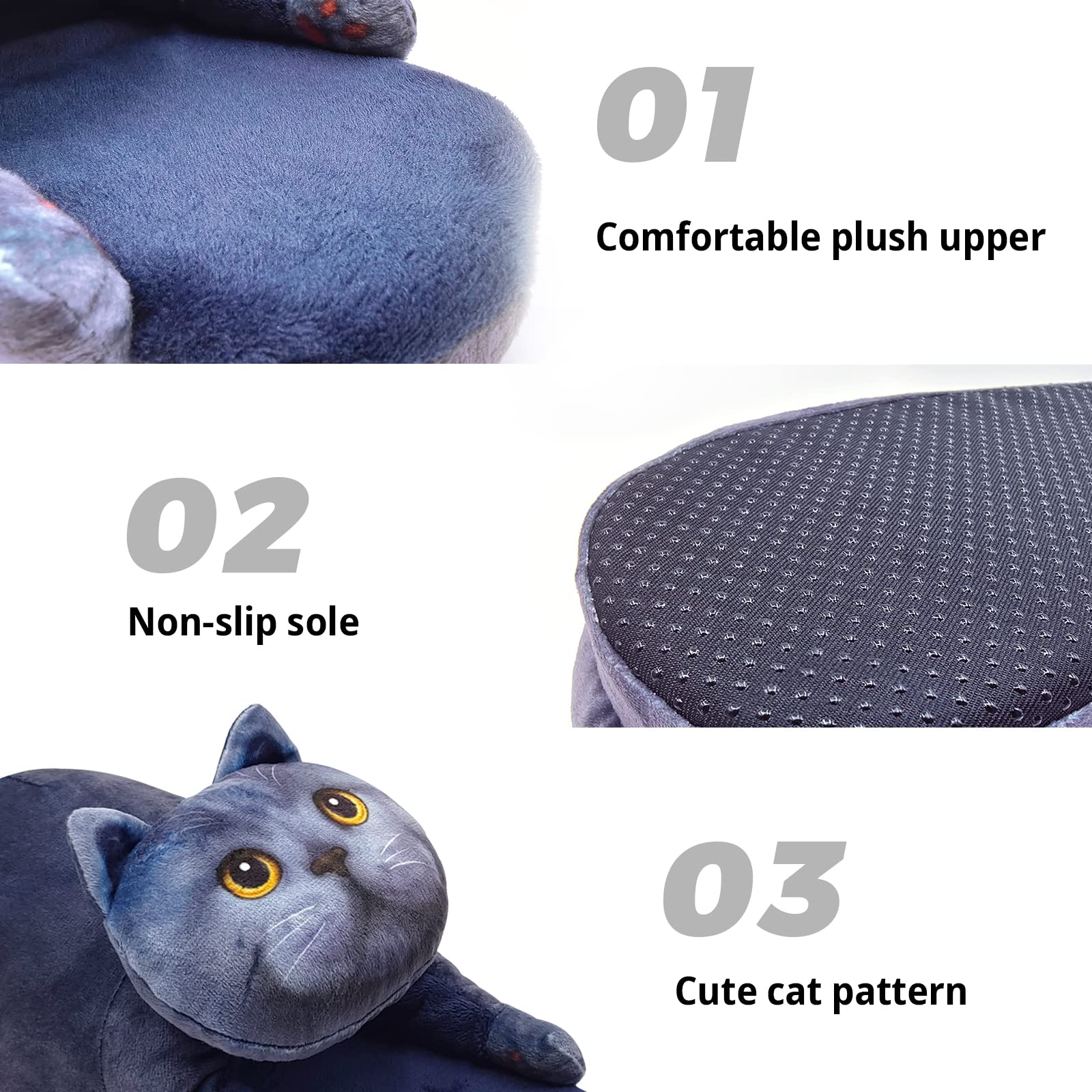 Funny Cat Slippers for Women,Fuzzy Animal Indoor House Shoes with Soft Memory Foam,Comfy Plush Warm Slip-on Slippers,Cat Gifts for Cat Lover