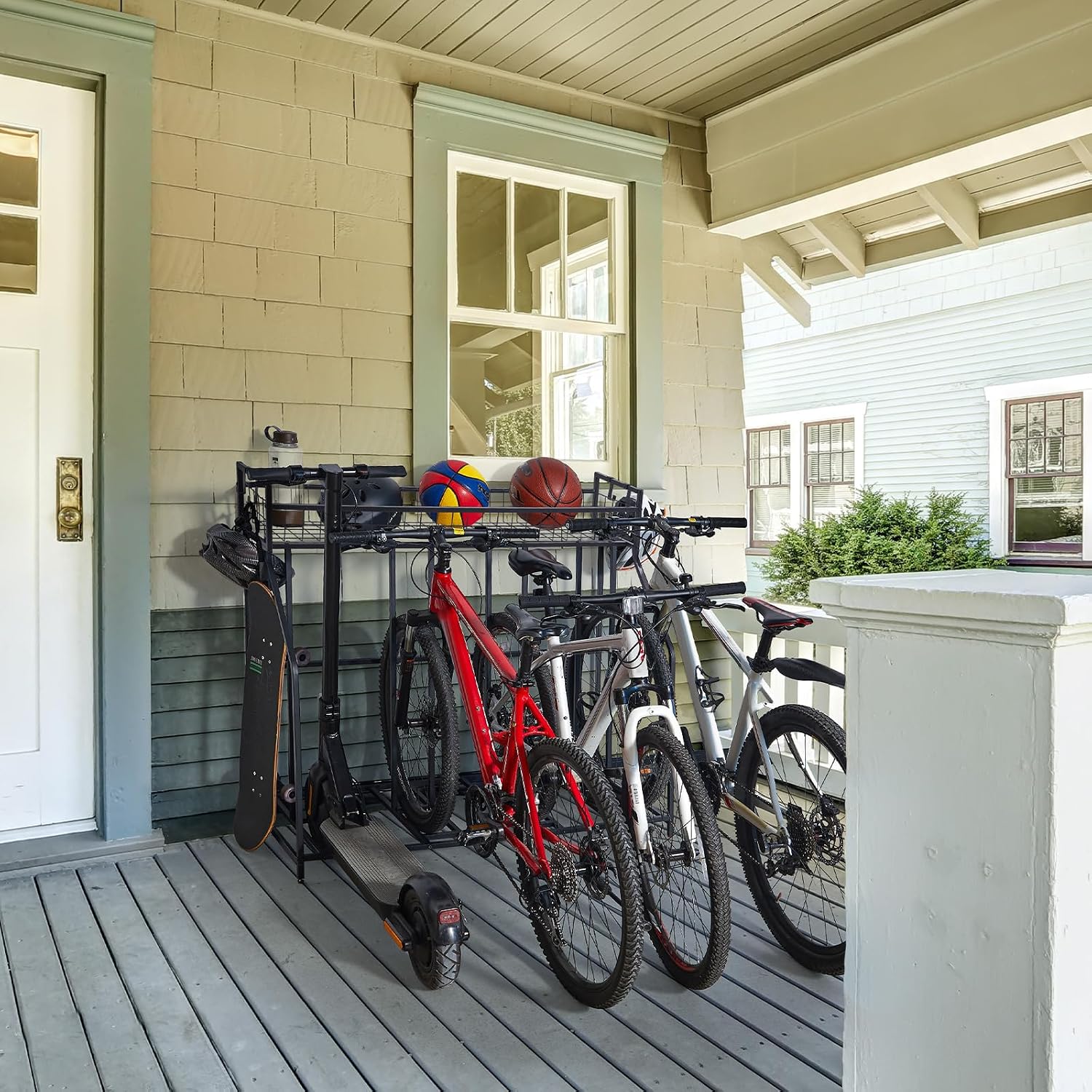 HEALTH LINE PRODUCT 4 Bike Stand, Indoor Bike Storage, Bicycle Rack for Garage - Metal Stability Floor Bicycle Station for Parking Mountain/Road/Hybrid/Fat Tire & Scooters Bike Rack for Garage