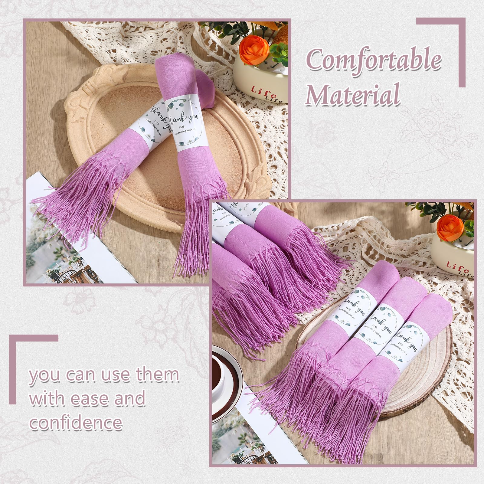 Ramede 50/100 Bulk Wedding Shawl Scarf for Women 79 x 28 Guests Shawl Wraps Gifts for Women Bridal Shawls with Thank Cards