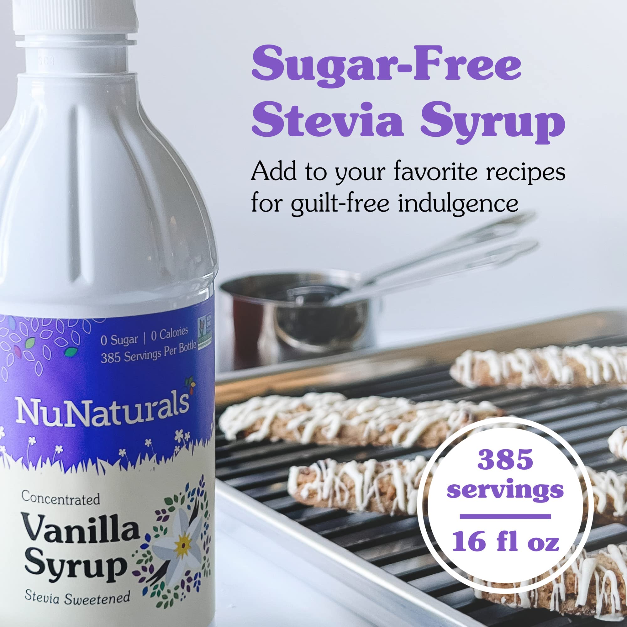 NuNaturals Stevia Syrup, Sugar-Free Sweetener, Plant-Based Sugar Substitute, Zero Calorie, Chocolate Flavor Syrup, 16 oz