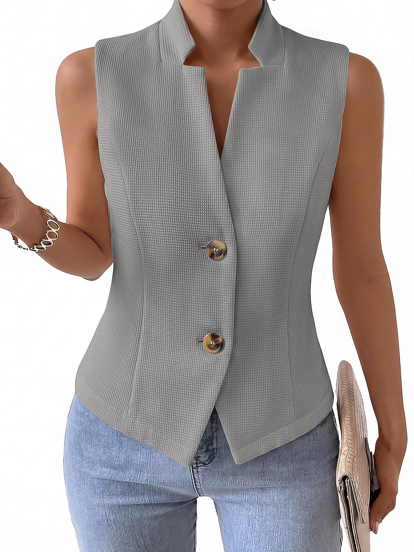 Mina Self Women's 2026 Summer Lightweight Knit Vest Top - Breathable Stretchy Floral Trendy Casual Work Office Slim Waistcoat