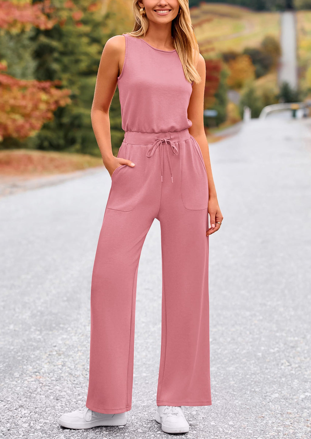 PRETTYGARDEN Jumpsuits for Women Casual 2026 Summer Sleeveless Wide Leg Pants Rompers One Piece Beach Vacation Spring Outfits