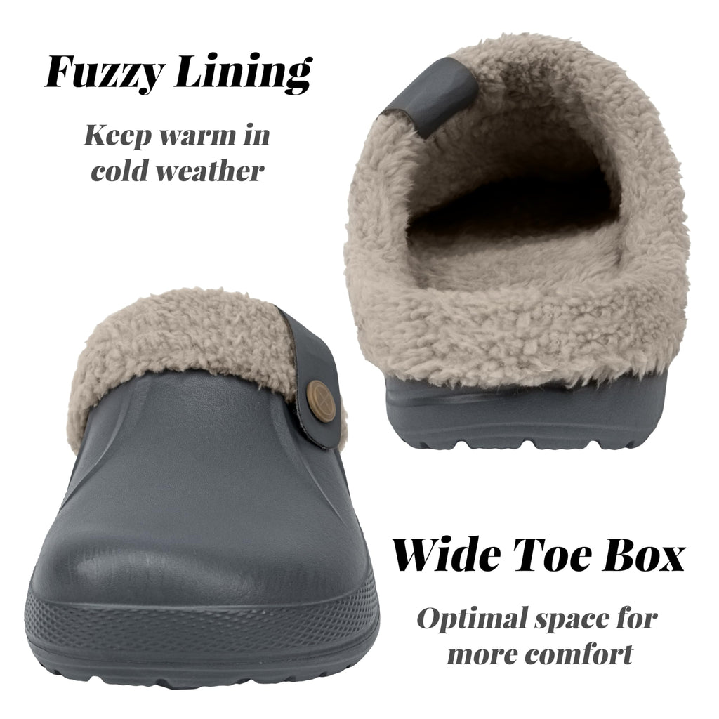 ChayChax Women and Men Fur Lined Clogs Memory Foam Warm Fuzzy Slippers Winter Waterproof Indoor Outdoor Slipper