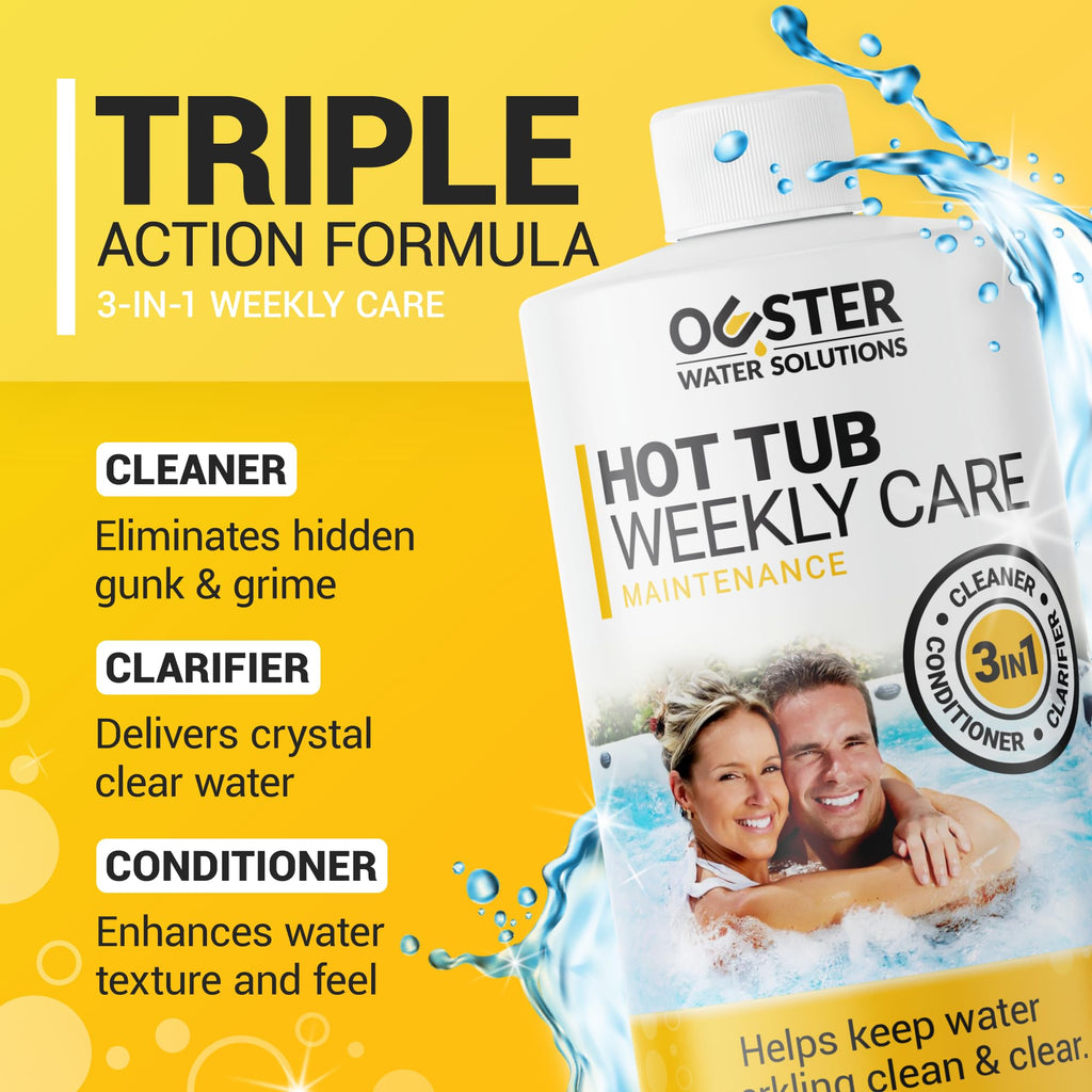 Bio Ouster 3-in-1 Weekly Hot Tub Chemicals & Spa Chemicals - Cleaner Clarifier Conditioner for Inflatable & Acrylic Spas - Chlorine Bromine Saltwater - Pre-Measured, No Draining, Made in USA (4 Week)