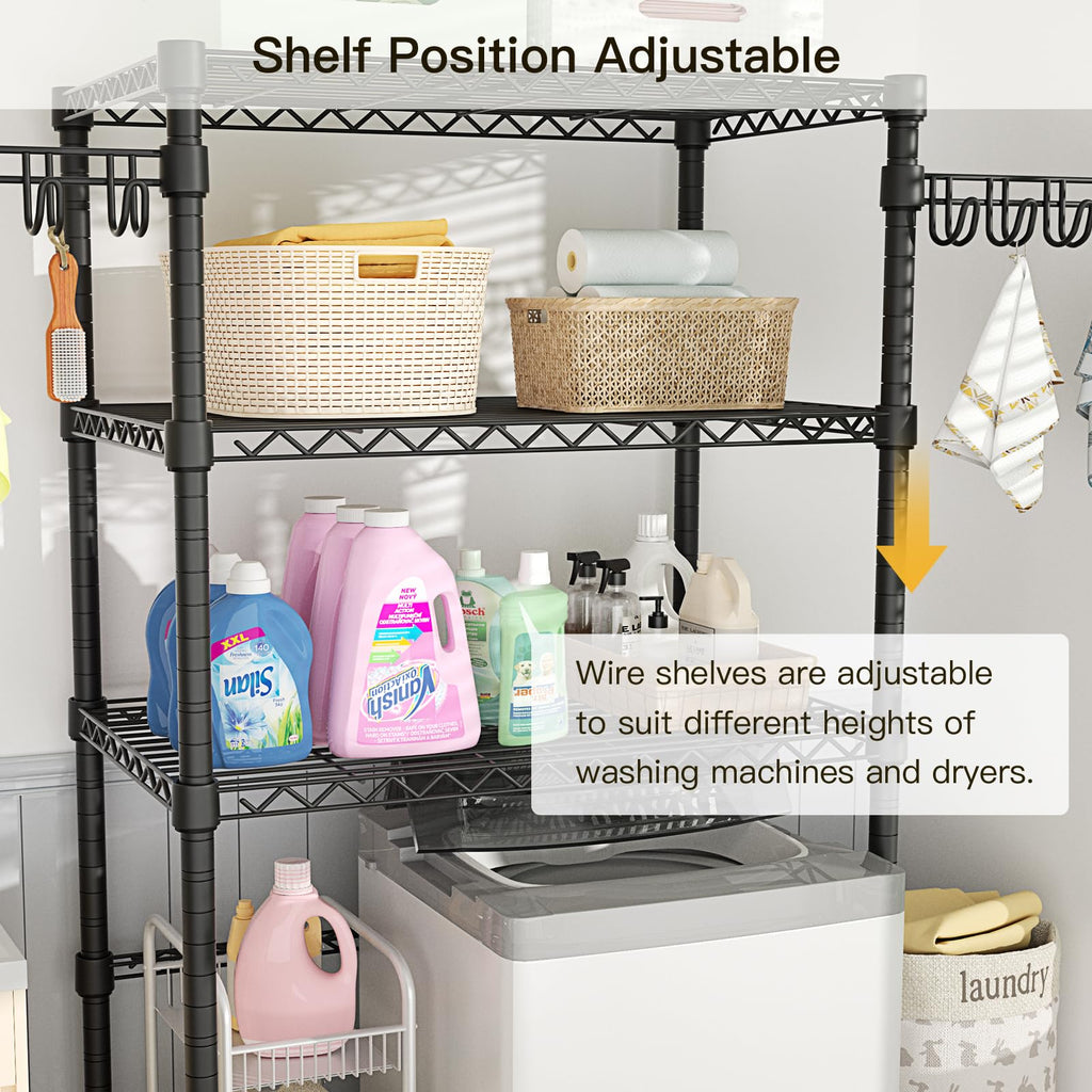 Ulif U8 Medium Laundry Room Storage Organizer, Over the Washer and Dryer Storage Shelves for Laundry Organization, 32.3”W x 17.3”D x 76.2”H, Suit Washing Machine Width within 29.9”, Hold 304 lb, Black