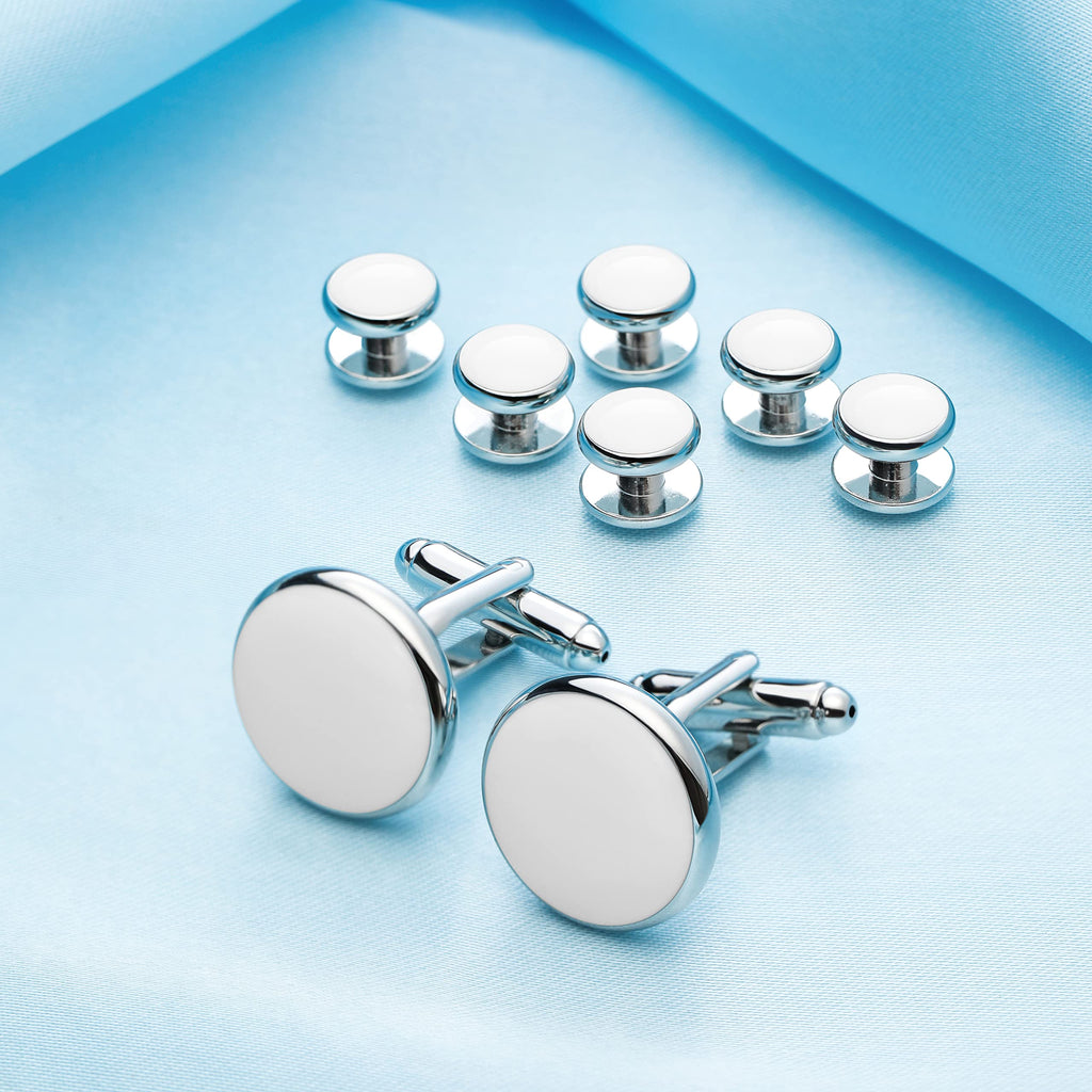 Men's Cufflinks & Tuxedo Studs Set - 316L Stainless Steel Formal Wedding Jewelry, Groomsmen Gift Set with Gift Box