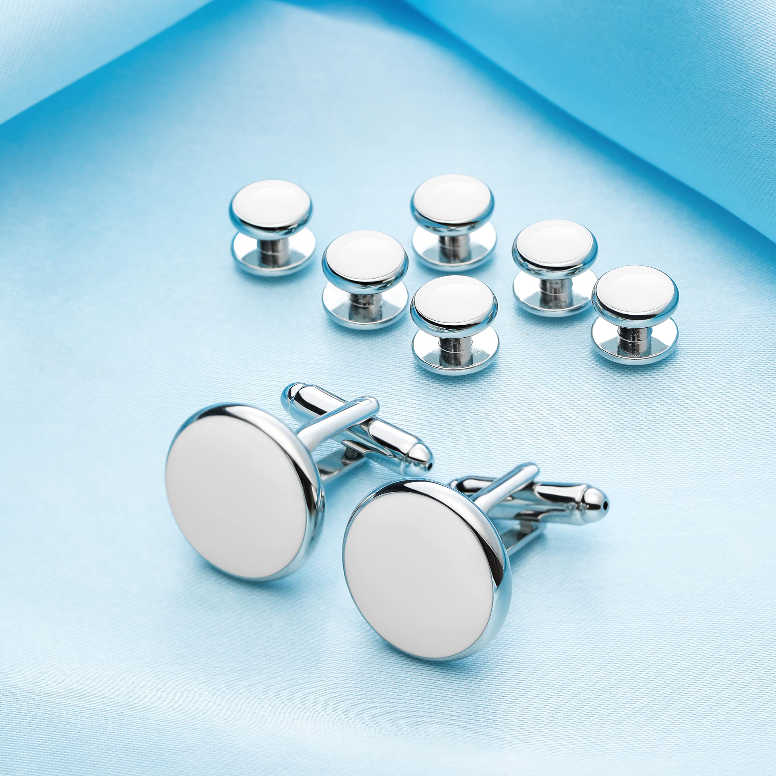 Men's Cufflinks & Tuxedo Studs Set - 316L Stainless Steel Formal Wedding Jewelry, Groomsmen Gift Set with Gift Box