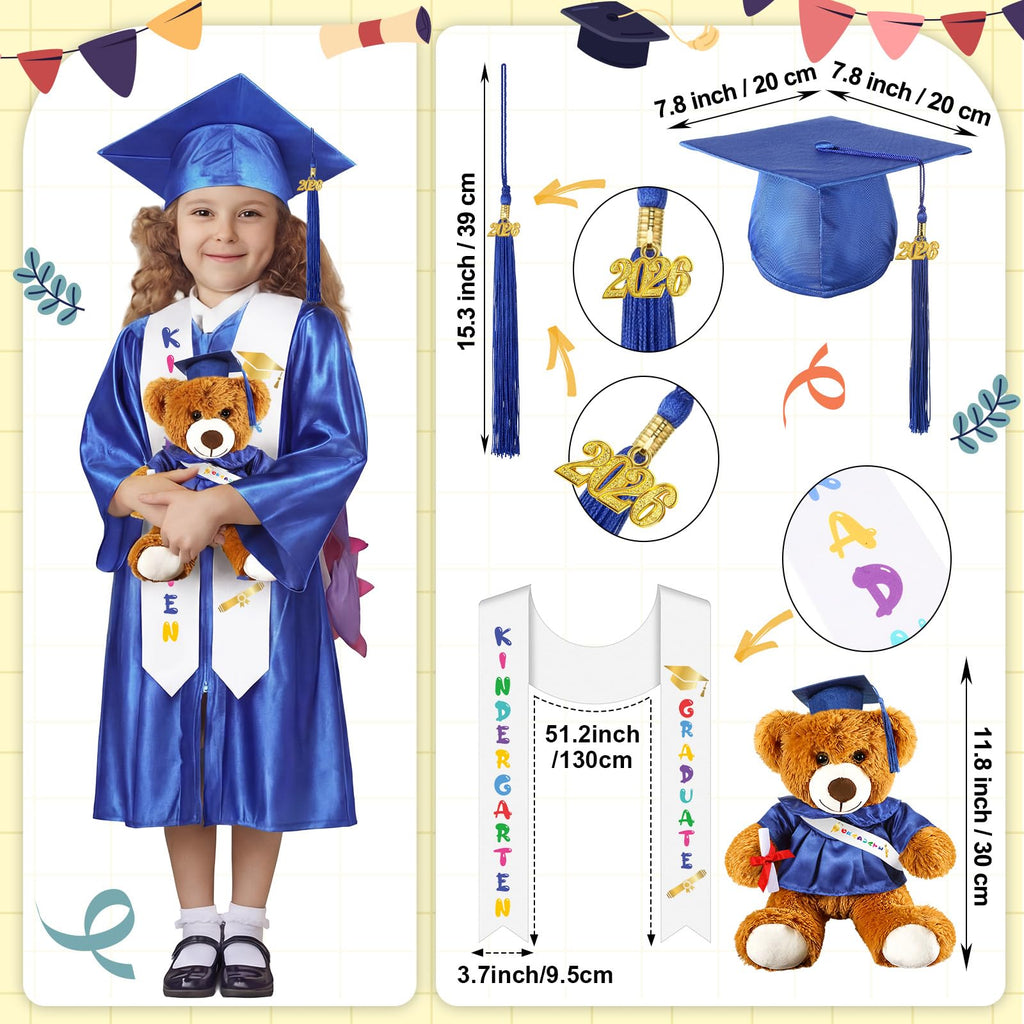 Sintuff 7 Pcs Kindergarten Preschool Graduation Cap and Gown with Bear Gifts 2026 Grad Stole Tassel Sash for Toddler Kids