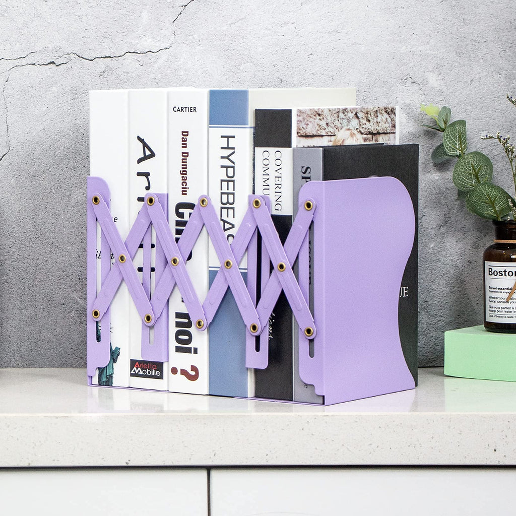 Aobopar Adjustable Book Ends, Metal Bookends for Heavy Books, Desk Book Holder for Shelves, Book Organizer for Desk, Suitable for Office, Home and School Use (Black)