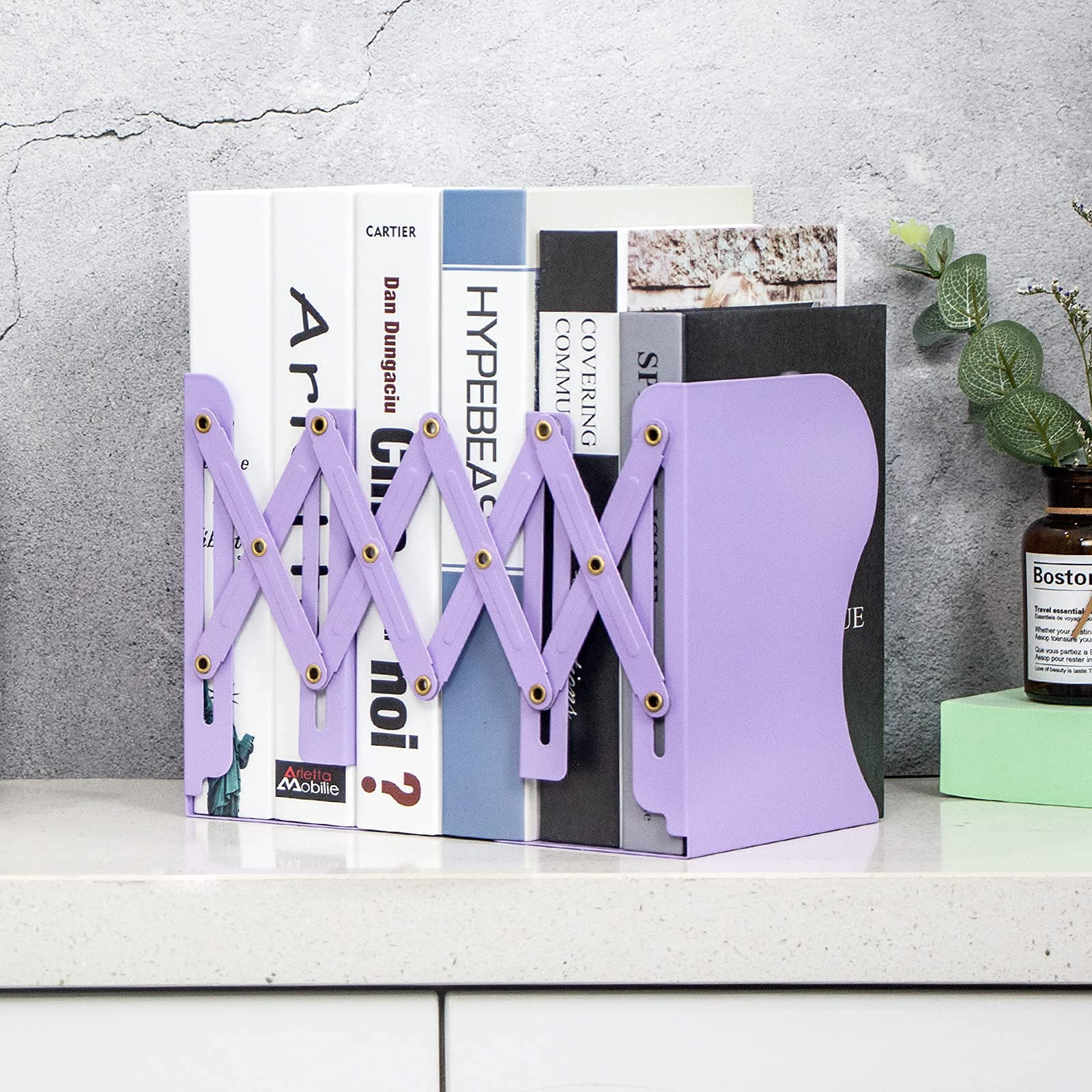 Aobopar Adjustable Book Ends, Metal Bookends for Heavy Books, Desk Book Holder for Shelves, Book Organizer for Desk, Suitable for Office, Home and School Use (Black)