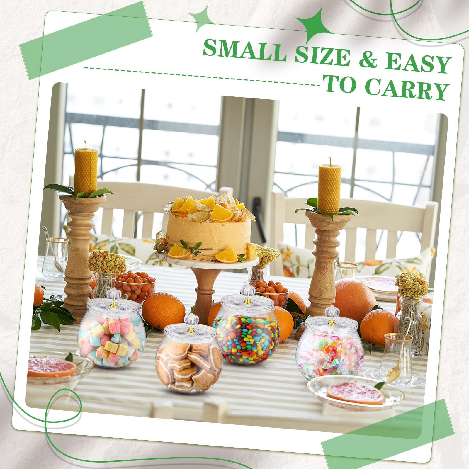 Nuogo 6 Pcs Plastic Candy and Cookie Jar with Lids Decorative Apothecary Jars Candy Buffet Containers Clear Airtight Food Storage Canister Home Decoration(42 oz,Classic)