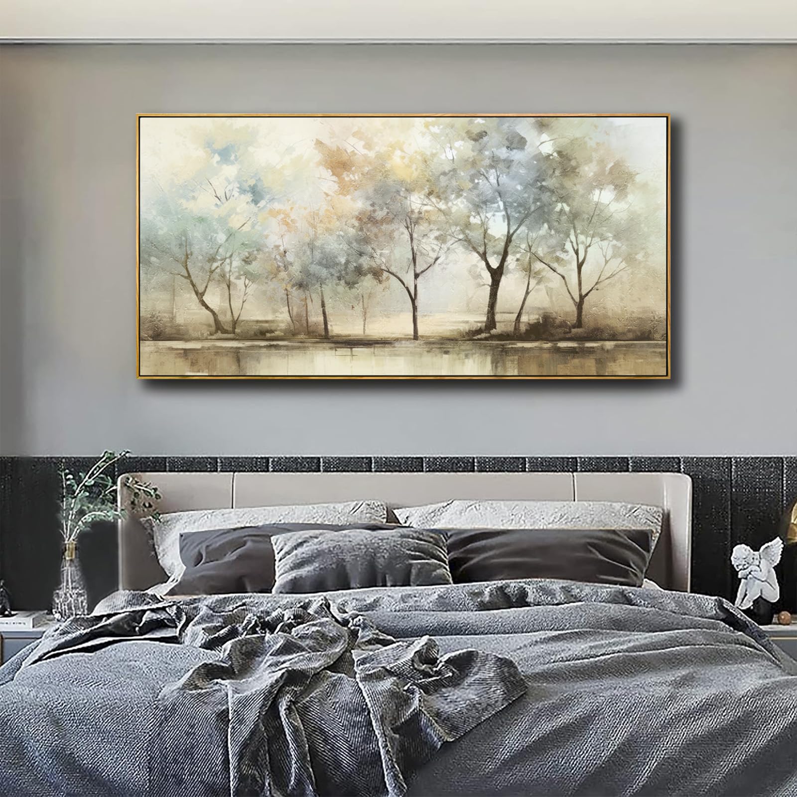 VHMING Abstract Wall Art Artwork Retro Trees Pictures Decor Canvas Painting Framed Ready to Hang Living Room Bedroom and Office Wall Decor 20x40 Inch