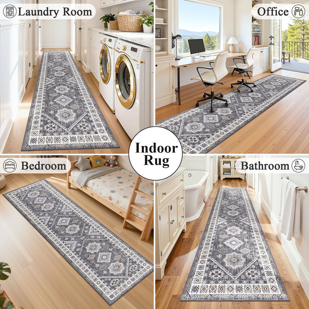 HEBE Boho Kitchen Rug Sets 3 Piece with Runner Non Slip Kitchen Rugs and Mats Washable Kitchen Mats for Floor Thick Kitchen Floor Mat Carpet Runner Rugs for Hallway Laundry Holiday Decor