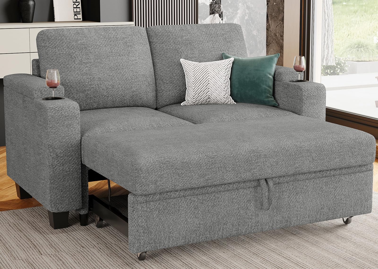 Belffin Modular Sectional Sleeper Sofa Bed with Storage Chaise L Shaped Sectional Couches for Living Room Armrest with Cup Holder. White Couch