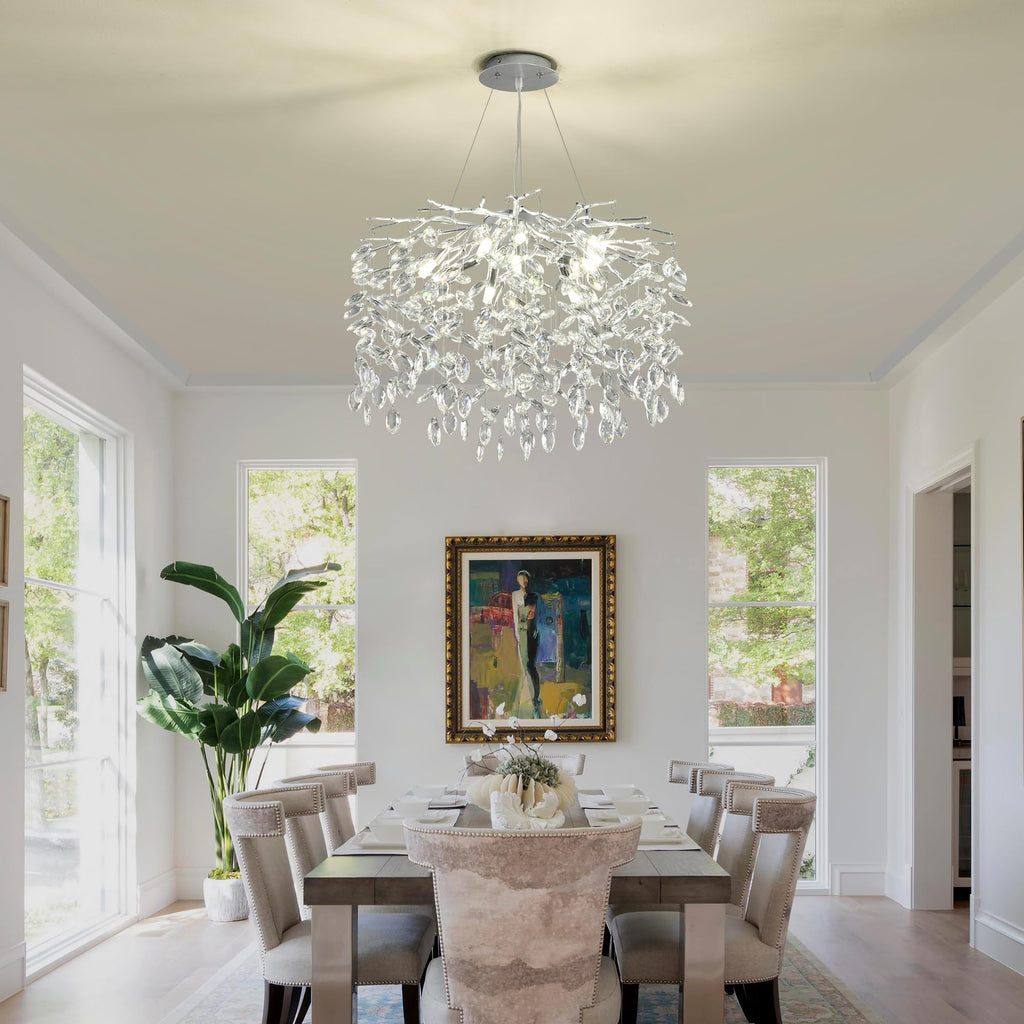 Modern Crystal Raindrop Chandelier, L40'' Black Linear Rectangle Art Deco Tree Branch Lighting Fixture for Kitchen Island Living Room Foyer Staircase 10 Lights