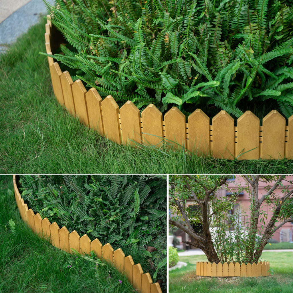 Garden Edging Border Kit 6.7 in Tall Decorative Double-Sided Wood-Look Fence Garden Border, Flower Bed Edging with 20 Anchoring Spikes, 9.3 Foot Kit (White)