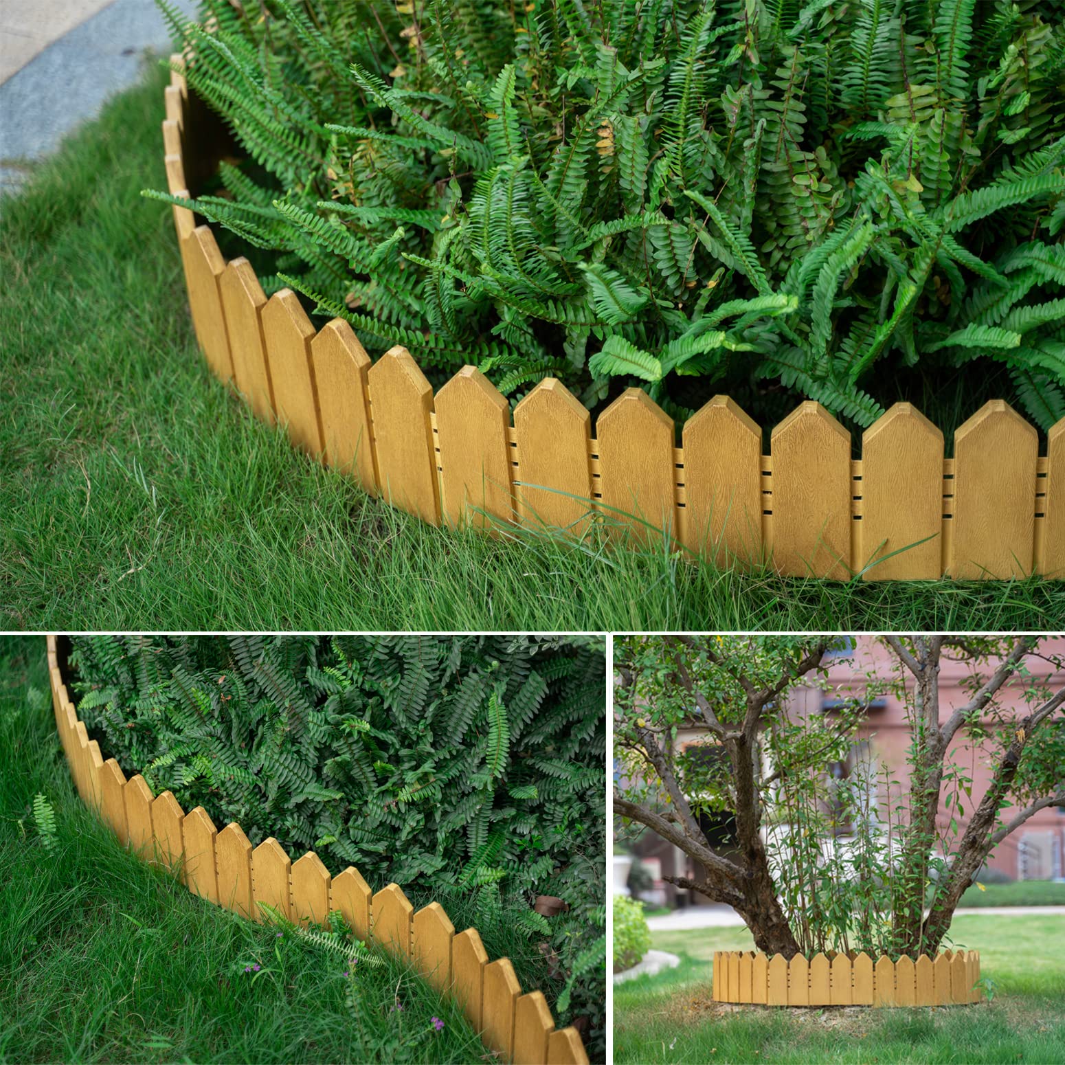 Garden Edging Border Kit 6.7 in Tall Decorative Double-Sided Wood-Look Fence Garden Border, Flower Bed Edging with 20 Anchoring Spikes, 9.3 Foot Kit (White)