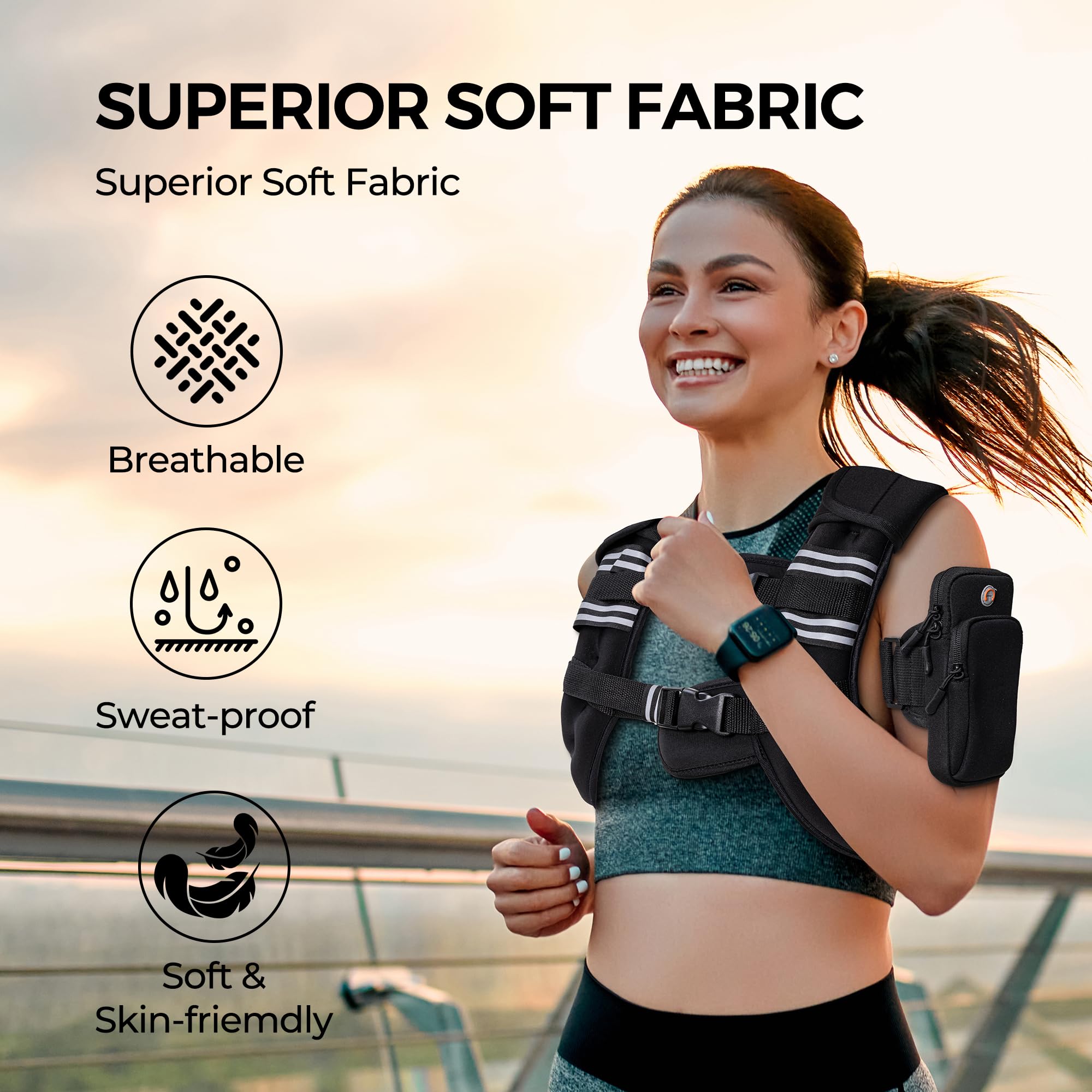 PACEARTH Weighted Vest,6lb/8lb/10lb/12lb/16lb/20lb/25lb/30lb Weight Vest with Reflective Stripe, Body Weight Vests for Women, Men, Weight Loss Workout, Strength Training, Running, Walking, Jogging