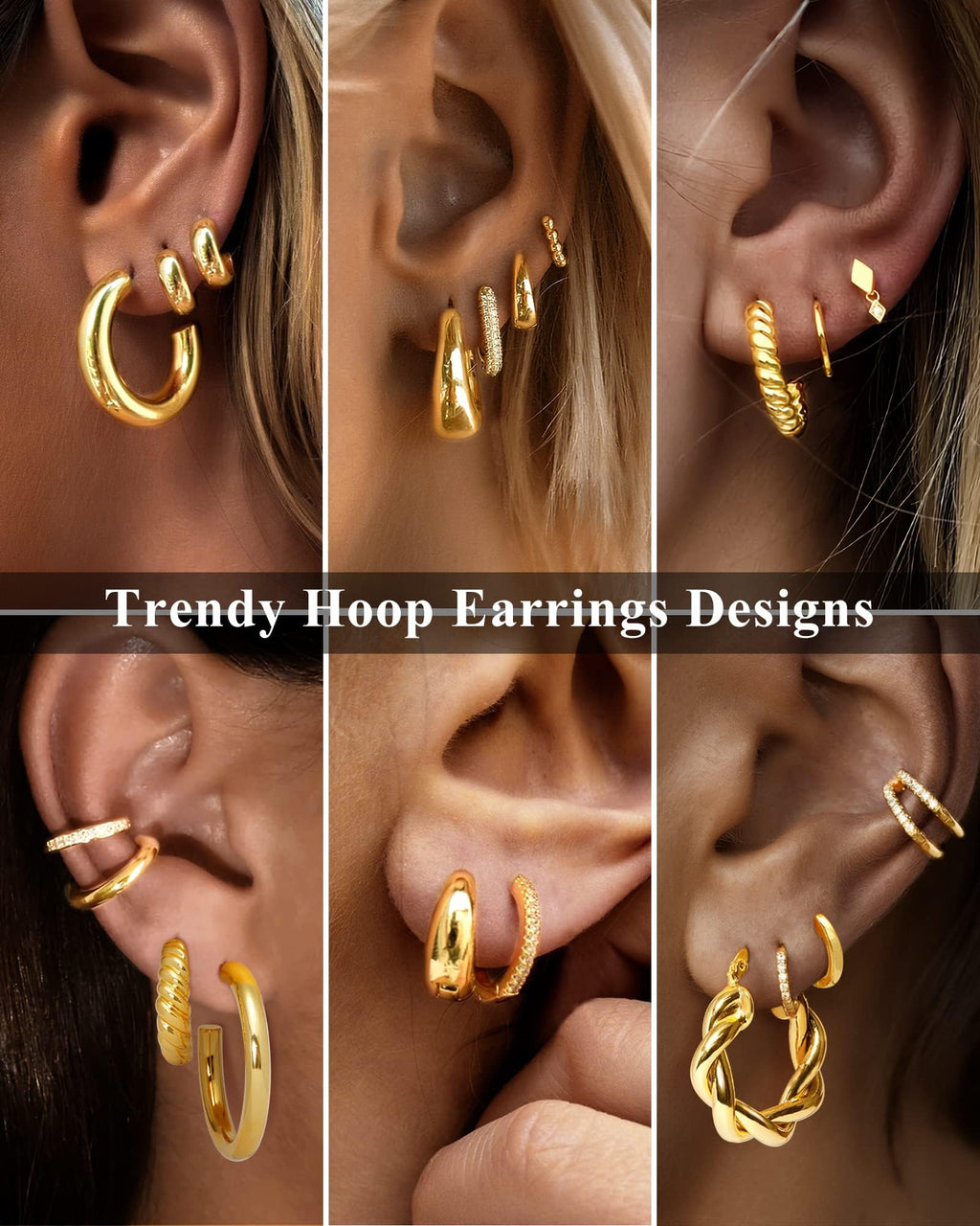 Adoyi 9 Pairs Gold Hoop Earrings Set for Womens Twisted Huggie Hoops Earrings 14K 18K Gold Plated for Girls Valentines Mother's Day Birthday Gifts Lightweight