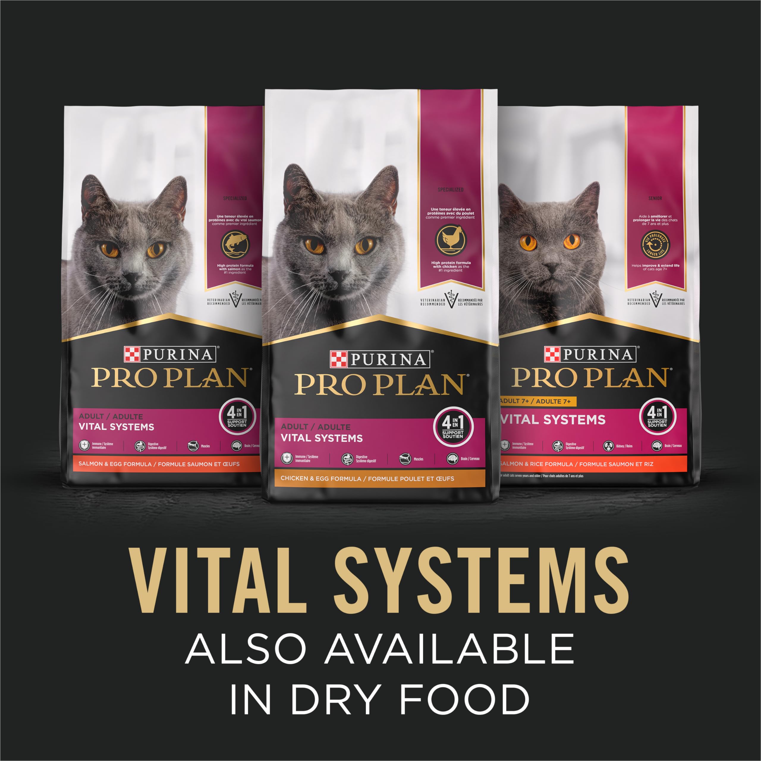 Purina Pro Plan Wet Cat Food Vital Systems Chicken Entree in Wet Cat Food Gravy 4-in-1 Immune, Brain, Muscle and Vision - (Pack of 24) 3 oz. Cans
