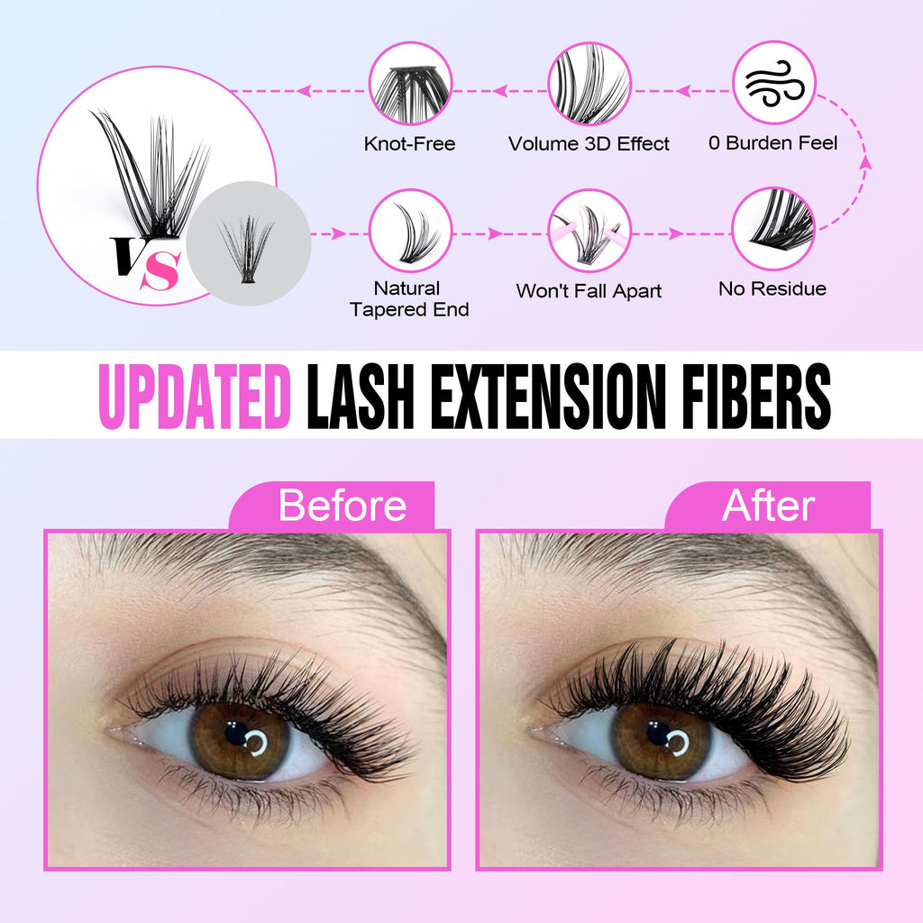 Pawotence Lash Extension Kit DIY 280pcs Individual Lash Clusters Kit 20D&30D Natural 9-15mm Cluster Eyelash Extensions Kit with Lash Bond and Seal, Tweezers for Self Use (20D&30D, 0.07D, 9-15mm, Kit)
