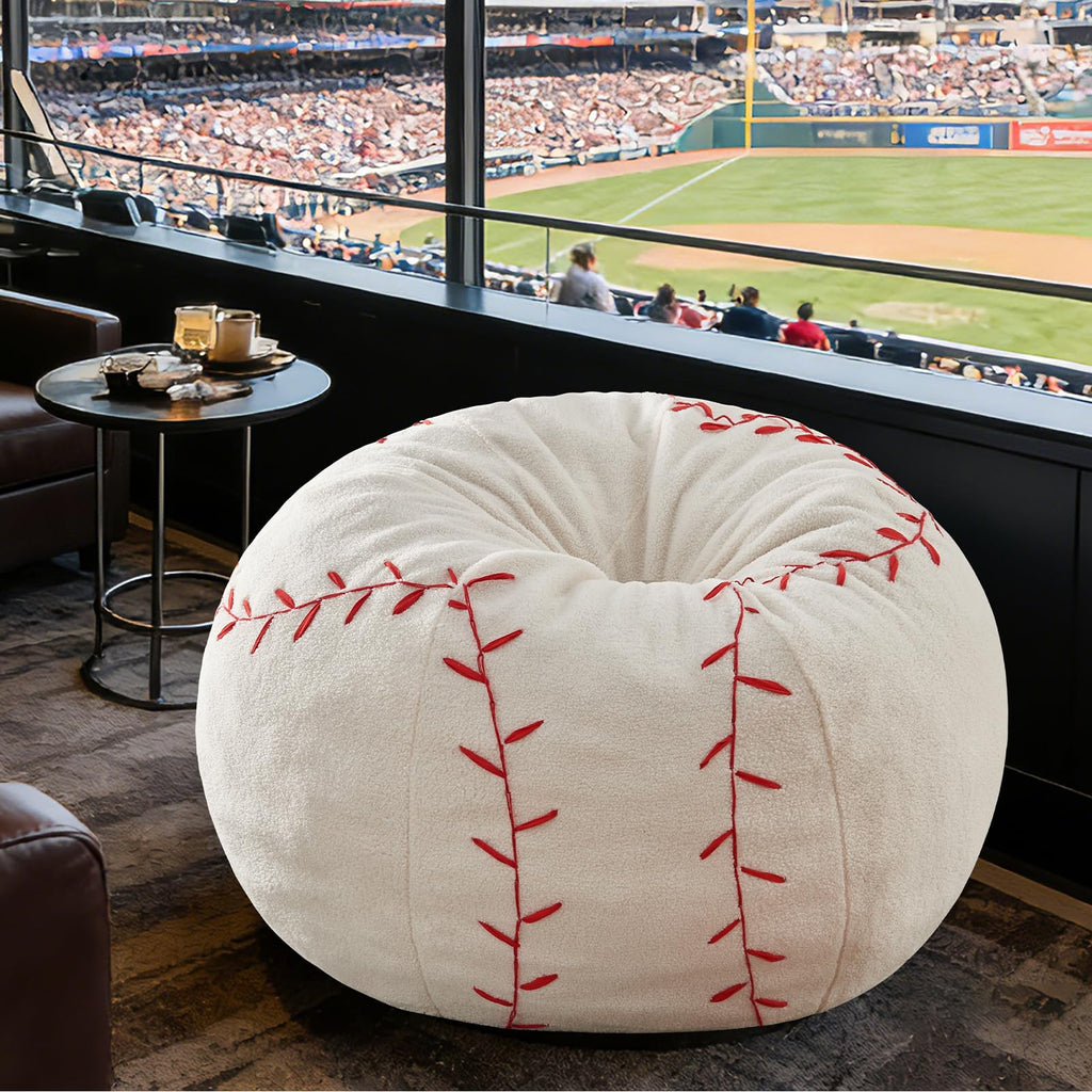 Sports Baseball Bean Bag Chair - Luxurious Bean Bag Chairs for Kids Teens Adults - Floor Sofa Couch with Filler - Plush BeanBag Furniture for Living Room Bedroom College Dorm - 32 Inch