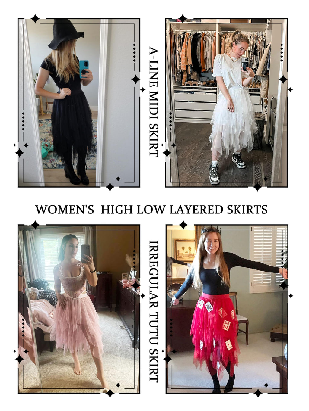 Hanpceirs Women's Tulle Skirts High Low Layered A-line Midi Skirt Irregular Tutu for Women