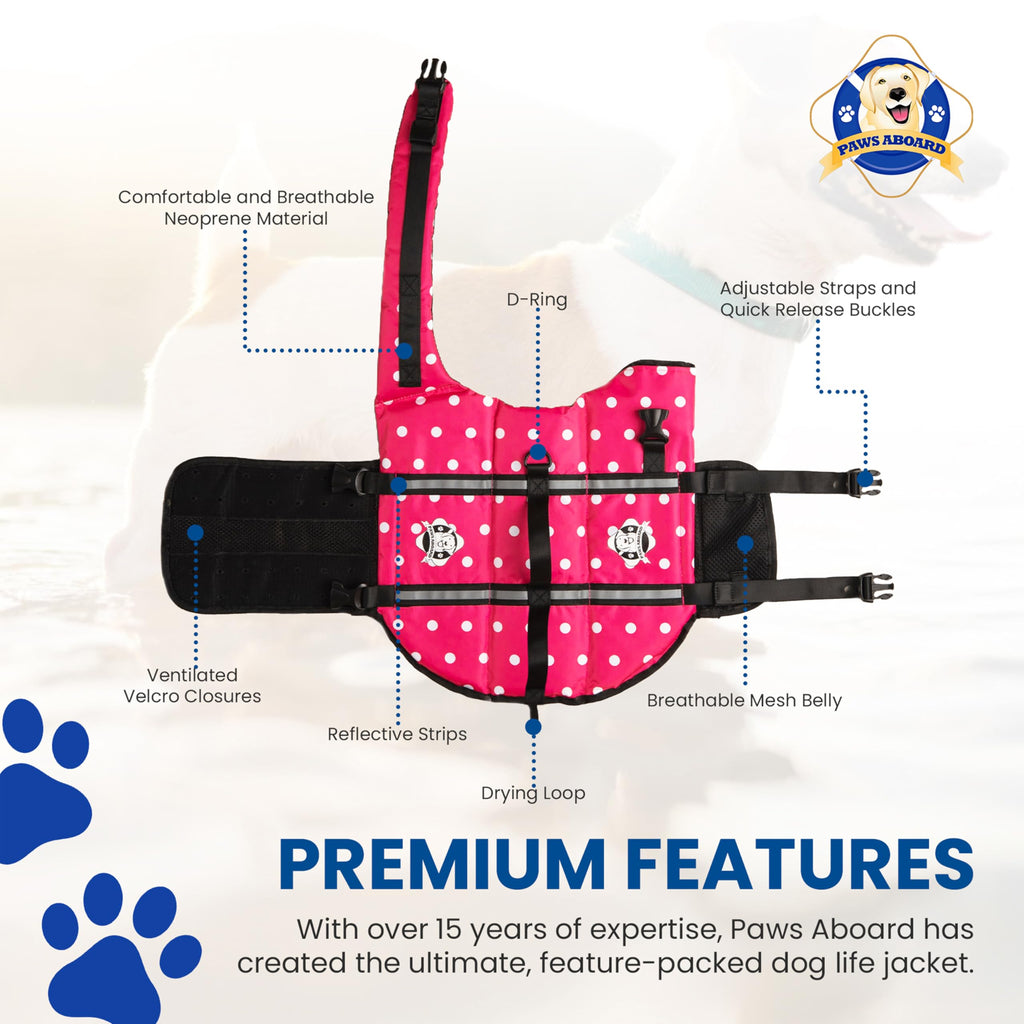 Dog Life Jacket — Premium Swim Vest with SafeChin Anti-Choke Collar | PAWS Aboard Blue & Yellow | RapidLift Rescue Handle, D-Ring, Reflective Trim | Boating, Kayaking, Pool | XX-Small (Under 6 lbs)