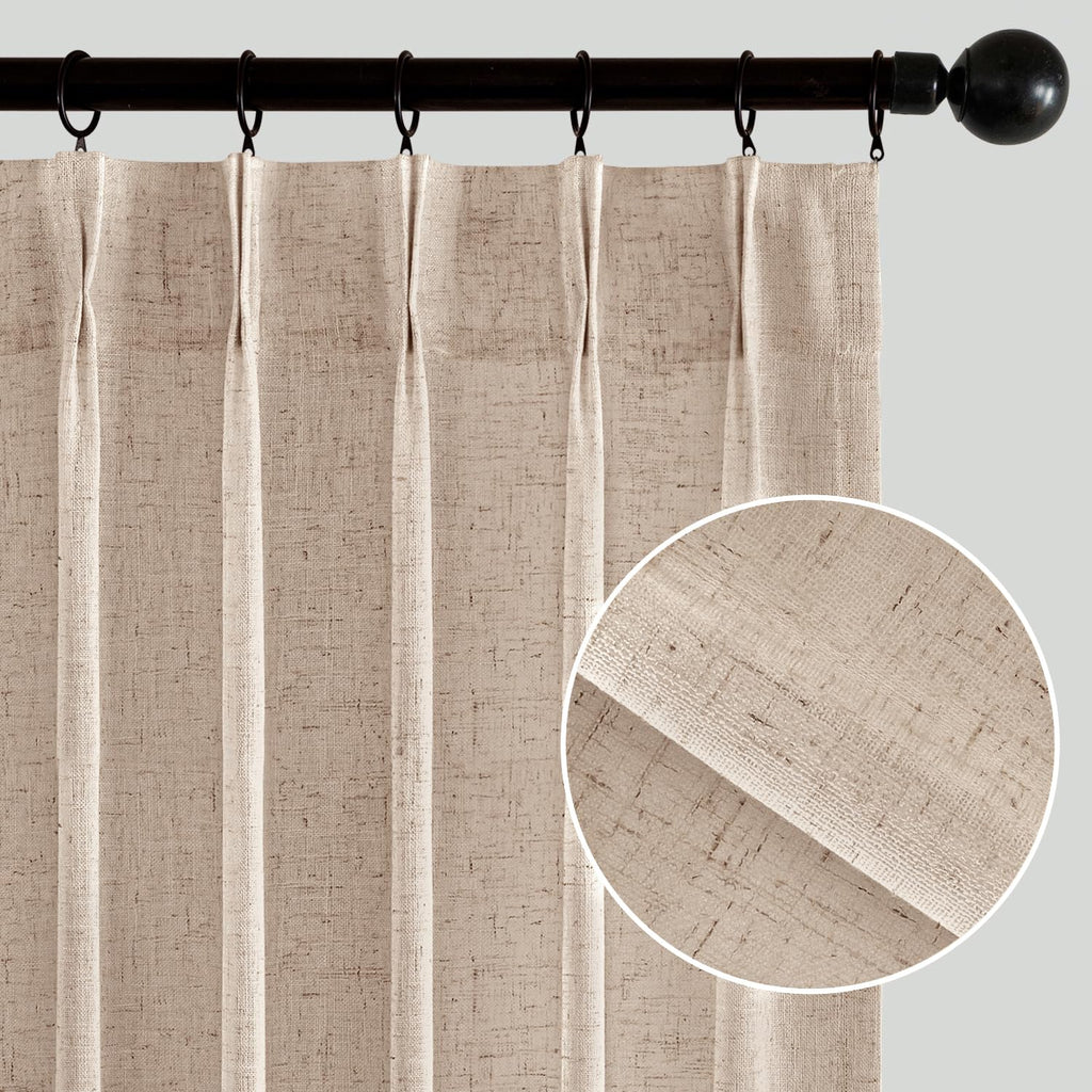 MIULEE Pinch Pleated Linen Curtains 84 Inches Long 2 Panels for Bedroom Living Room, Soft Thick Linen Textured Window Drapes Back Tab Hooks Semi Sheer Light Filtering Farmhouse，Beige