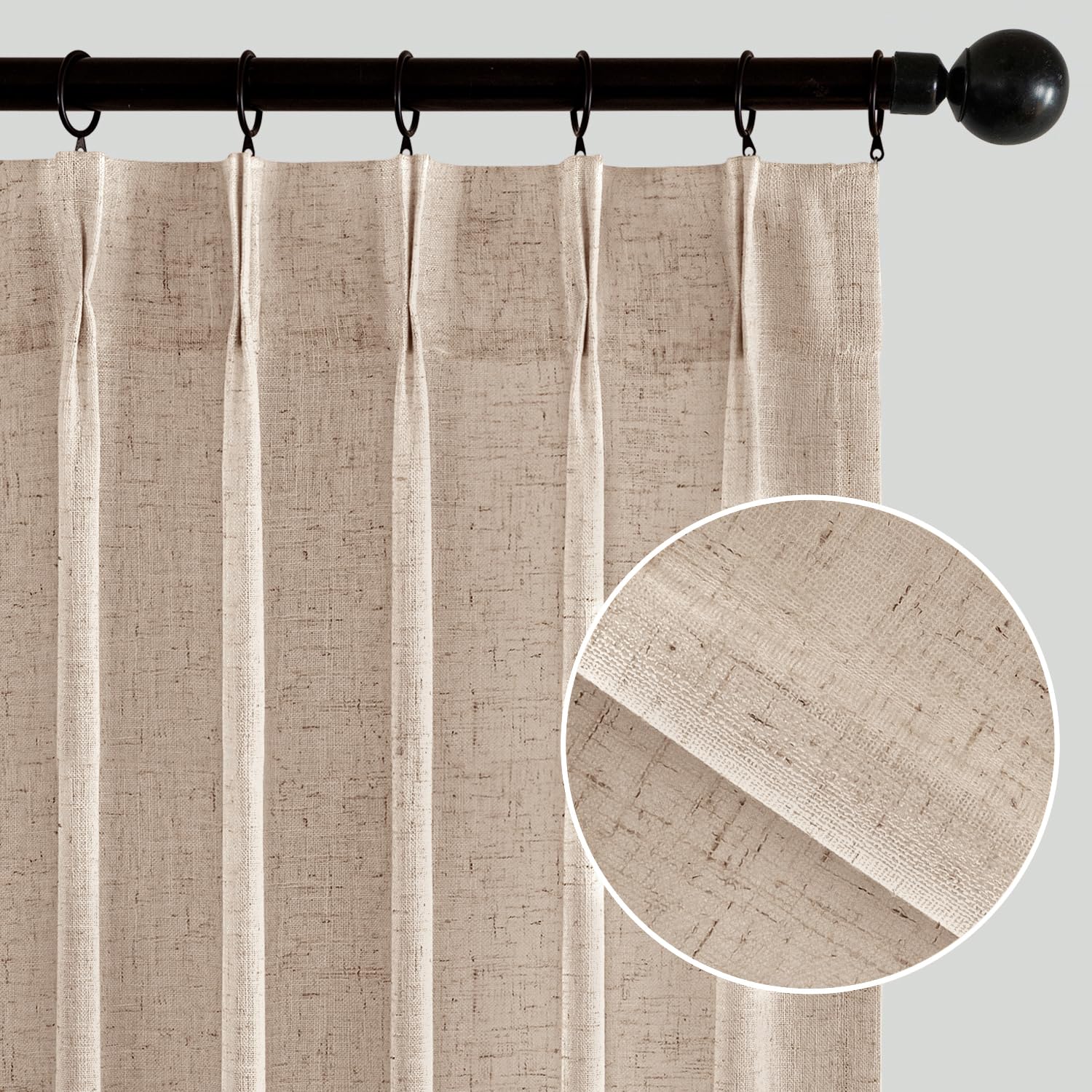 MIULEE Pinch Pleated Linen Curtains 84 Inches Long 2 Panels for Bedroom Living Room, Soft Thick Linen Textured Window Drapes Back Tab Hooks Semi Sheer Light Filtering Farmhouse，Beige