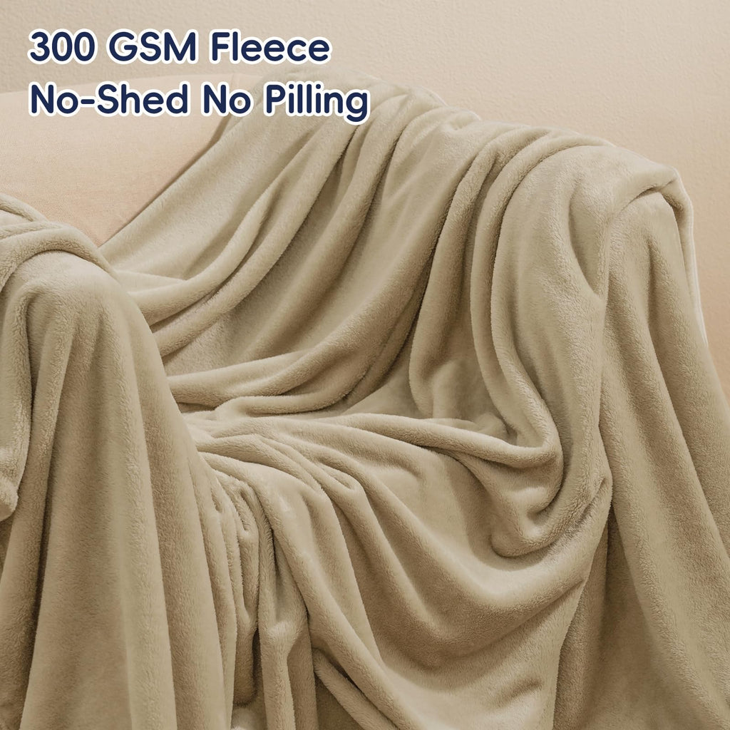PHF Oversized King Big Fleece Blanket 120"x120", No Shed No Pilling Extra Large Soft Blanket, Giant 10'x 10' Lightweight for Bed, Sofa Travel and Camping, Suitable for All Season, Beige
